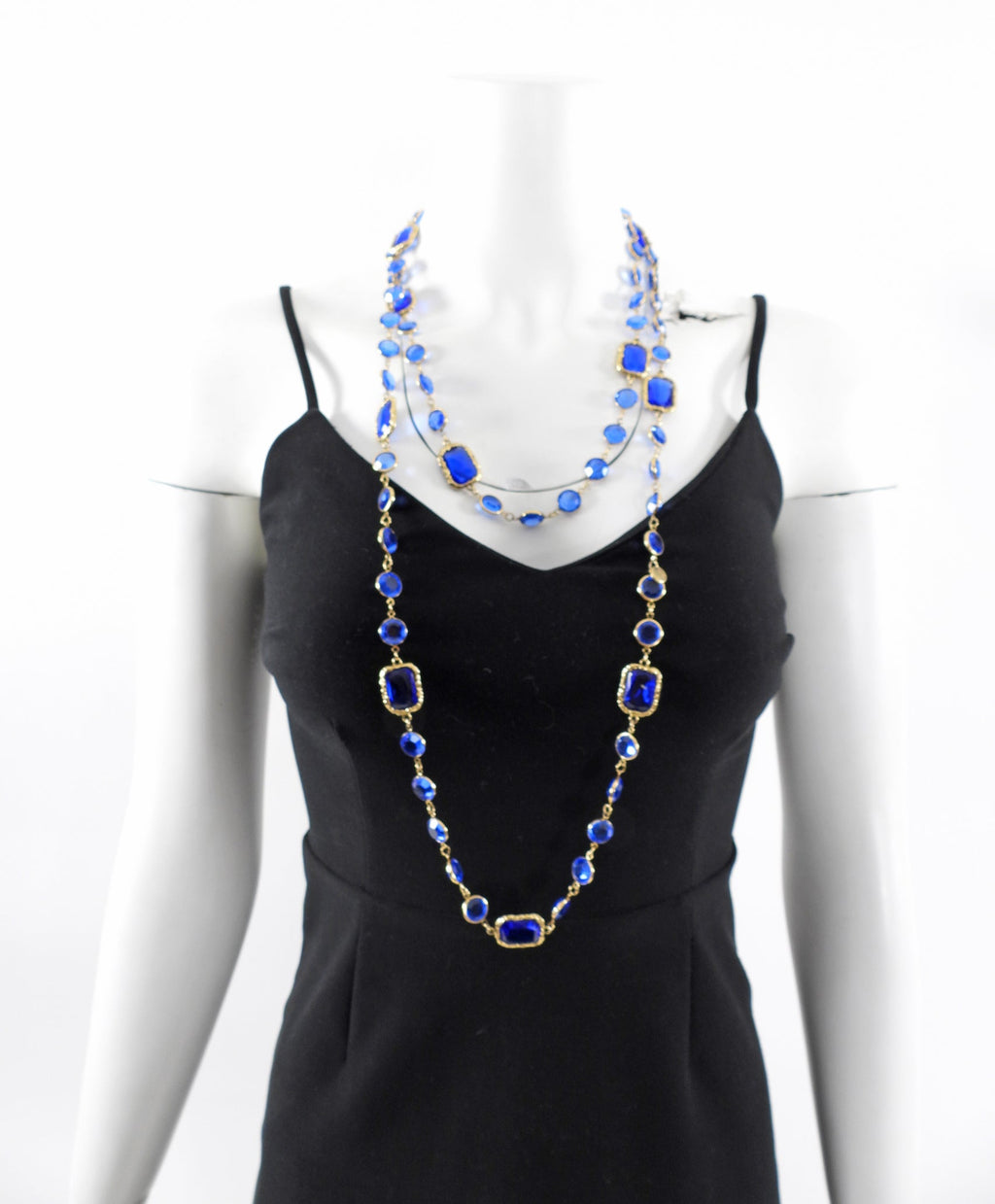 Chanel Vintage 1981 Blue Gripoix Glass Chicklet Sautoir Necklace