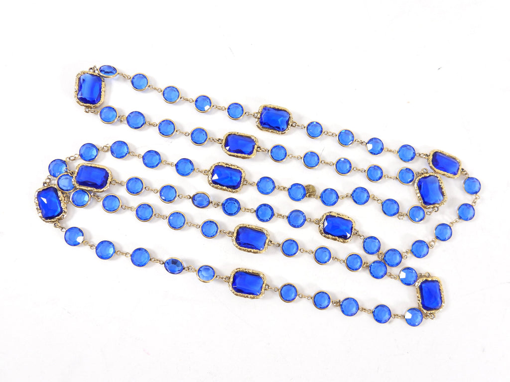 Chanel Vintage 1981 Blue Gripoix Glass Chicklet Sautoir Necklace