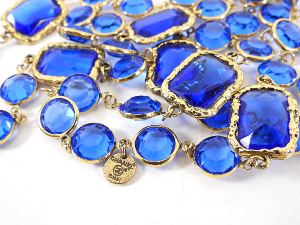 Chanel Vintage 1981 Blue Gripoix Glass Chicklet Sautoir Necklace