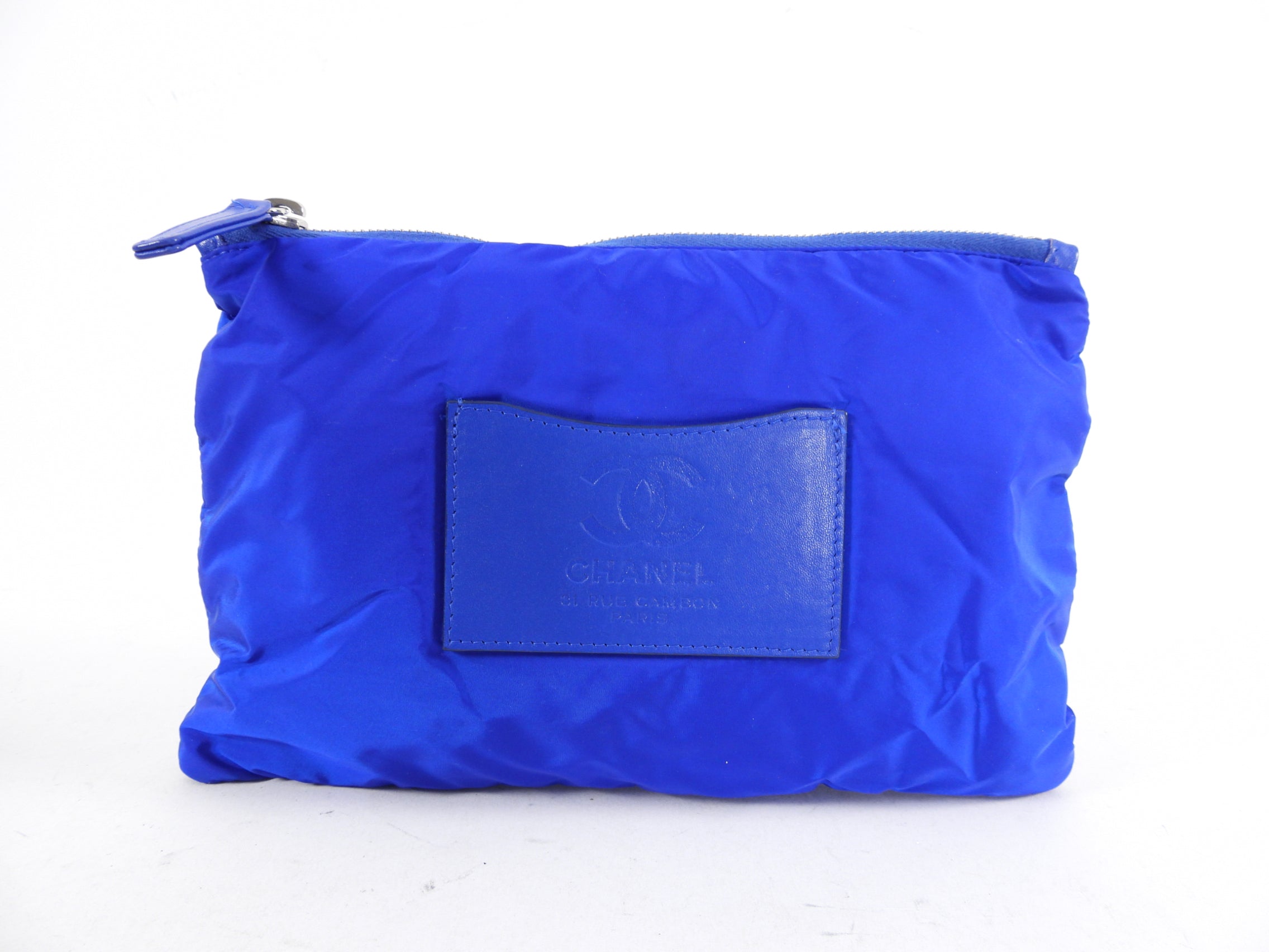 Chanel 12P Cobalt Blue Nylon Flap Bag and Pouch