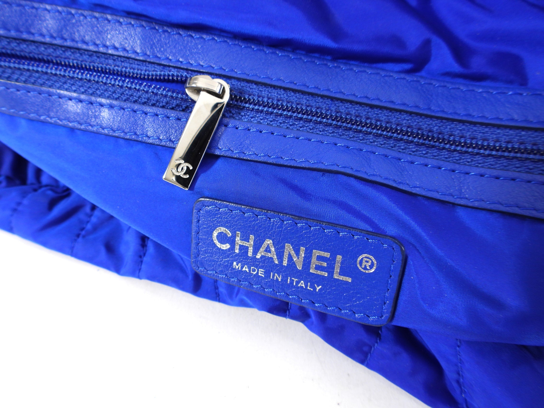 Chanel 12P Cobalt Blue Nylon Flap Bag and Pouch