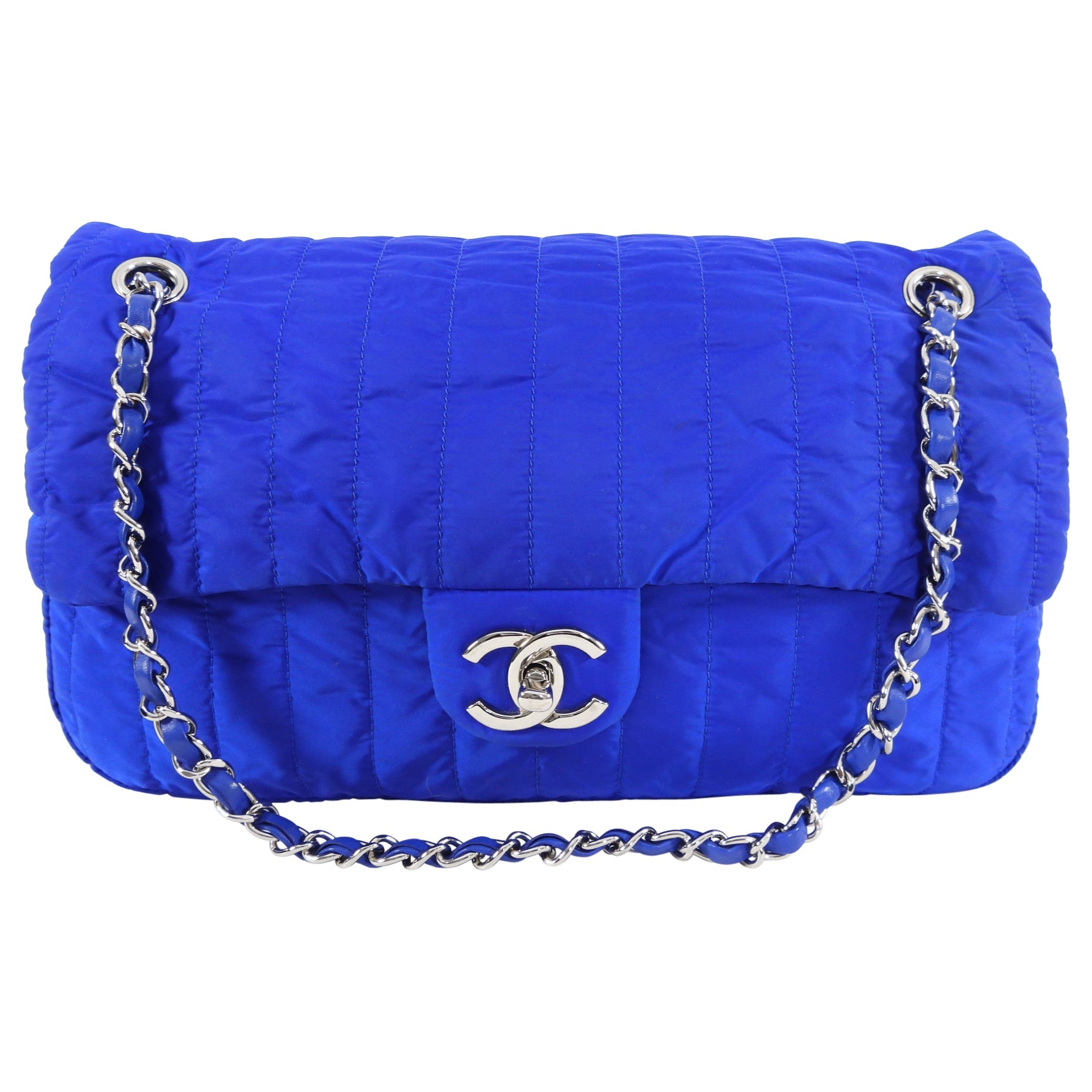 Chanel 12P Cobalt Blue Nylon Flap Bag and Pouch