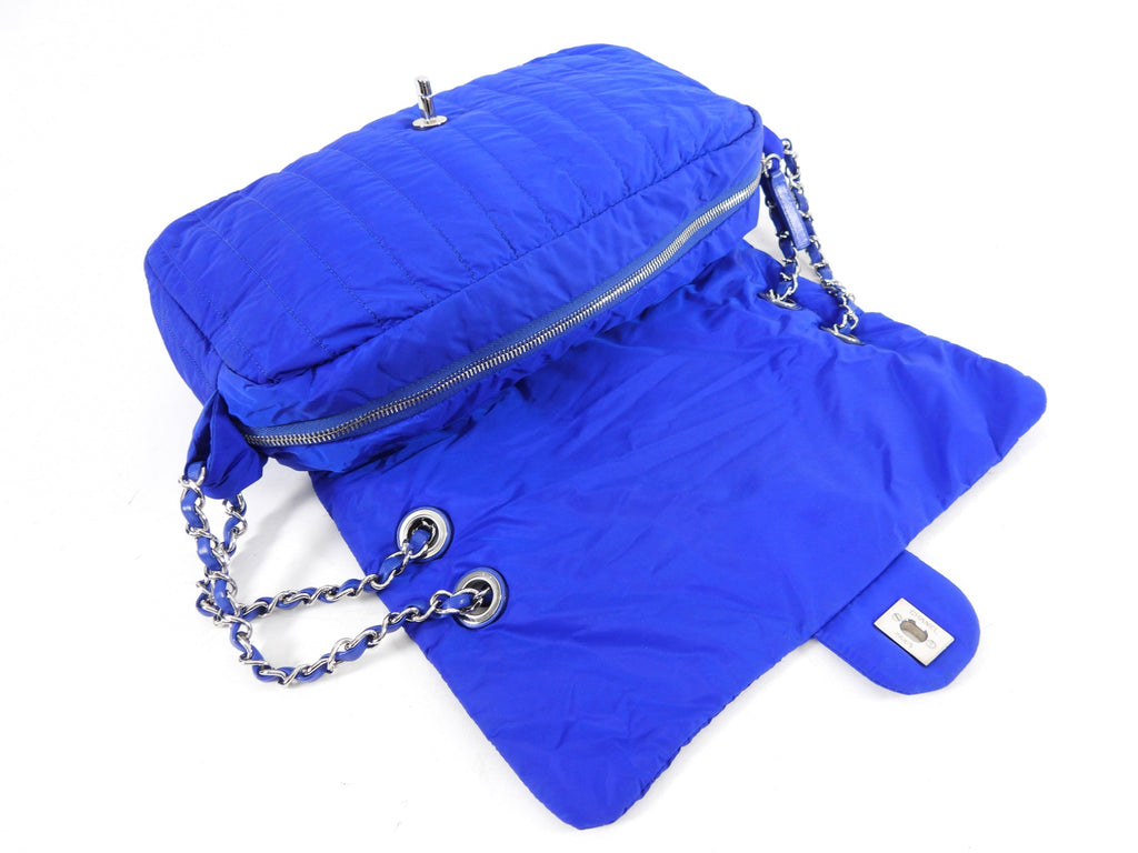 Chanel 12P Cobalt Blue Nylon Flap Bag and Pouch