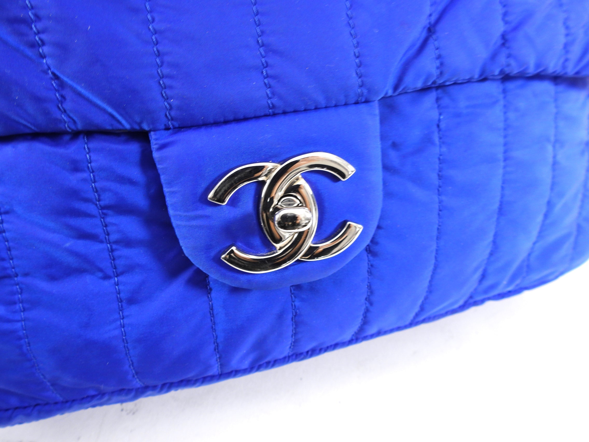 Chanel 12P Cobalt Blue Nylon Flap Bag and Pouch