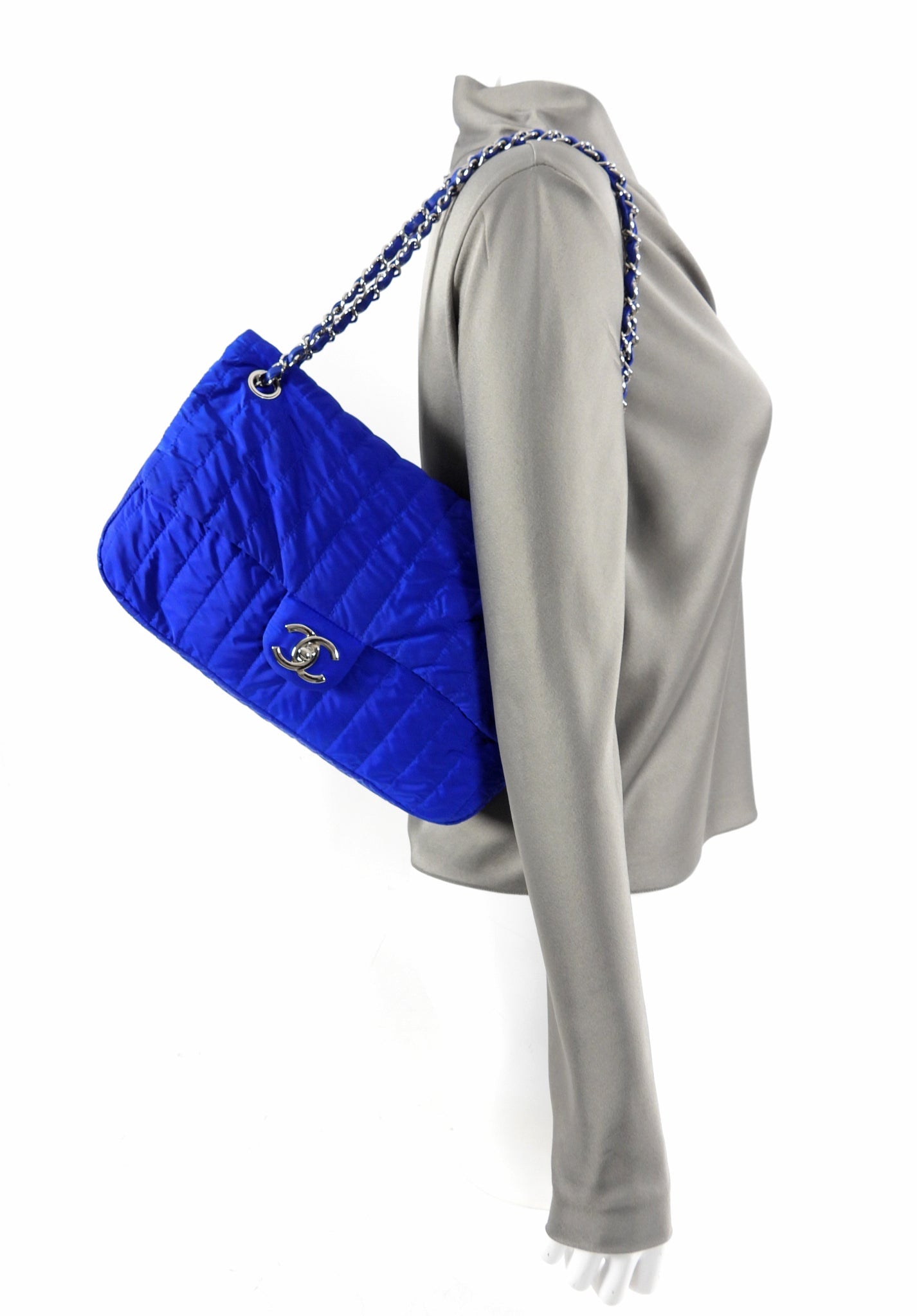 Chanel 12P Cobalt Blue Nylon Flap Bag and Pouch
