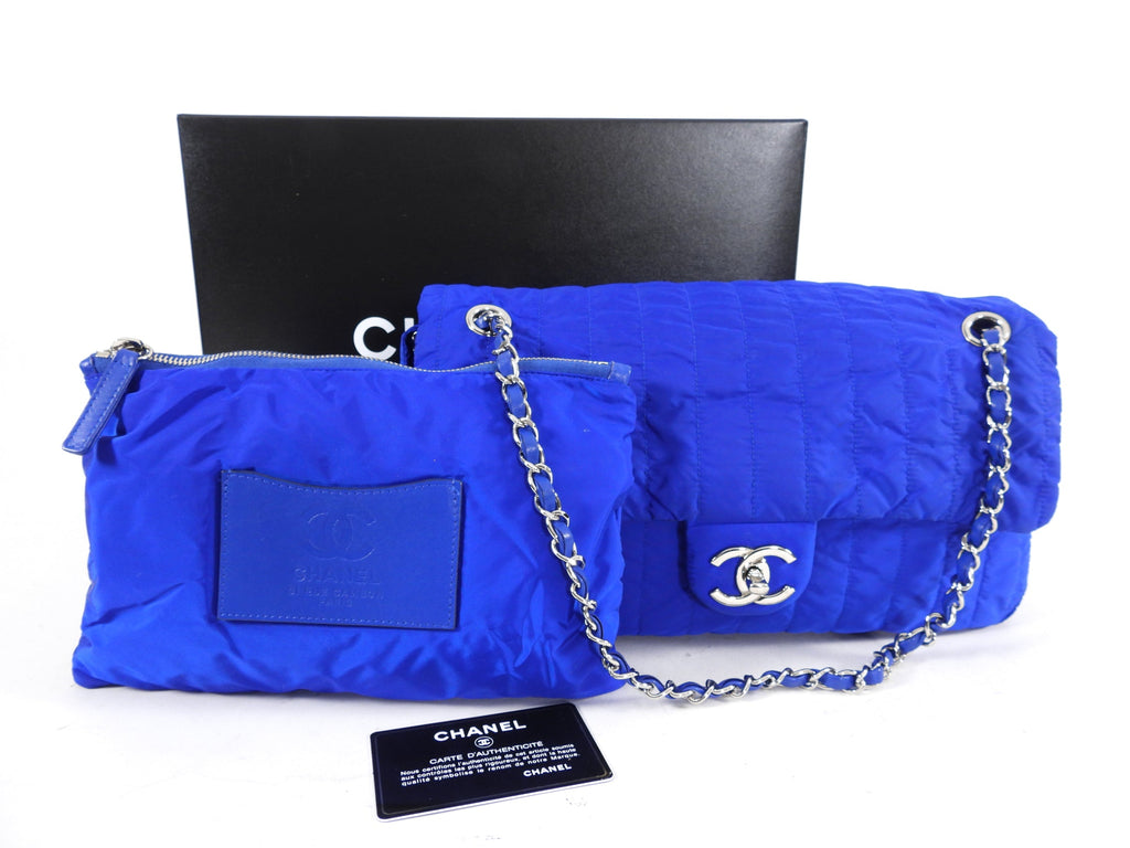 Chanel 12P Cobalt Blue Nylon Flap Bag and Pouch
