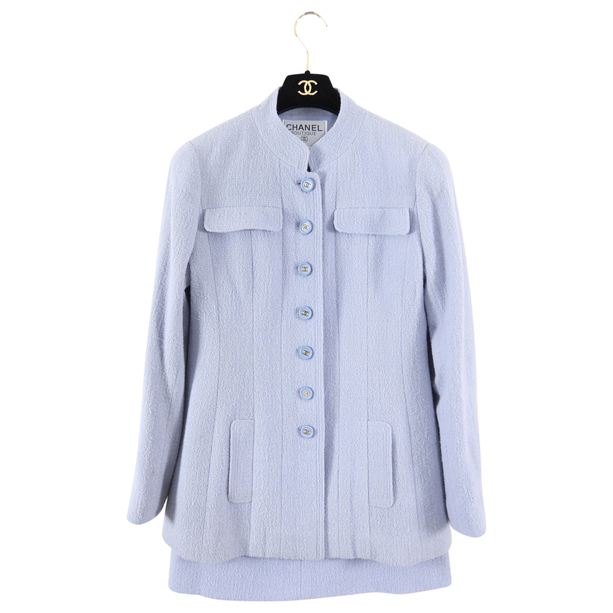Chanel Vintage 1997 Spring Ice Blue Wool Skirt Suit - 38