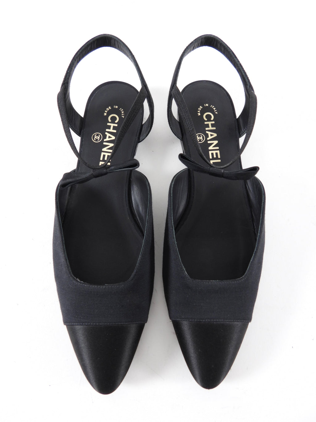 Chanel Fabric and Satin Cap  Toe Bow Flats - 40