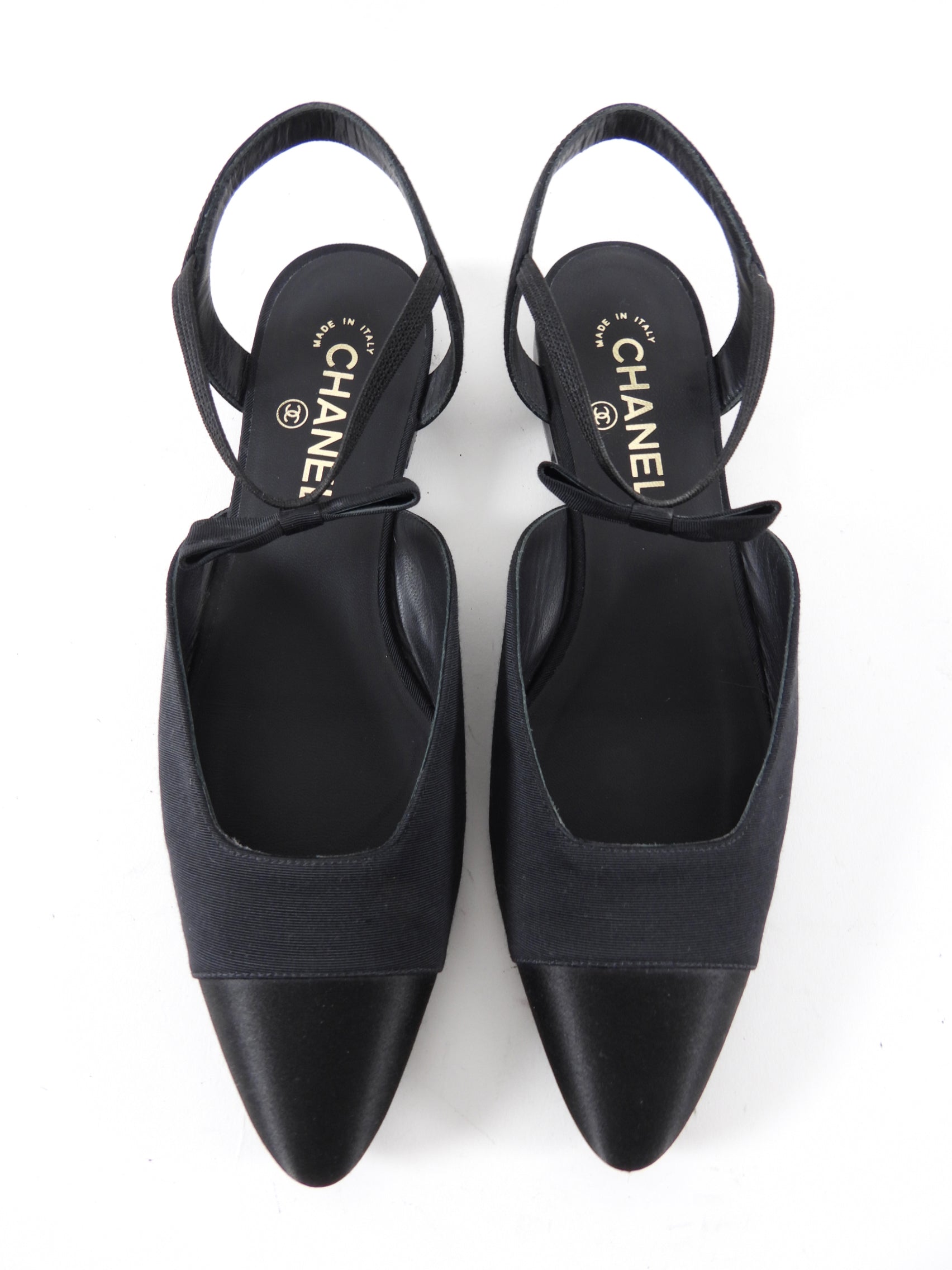 Chanel Fabric and Satin Cap  Toe Bow Flats - 40