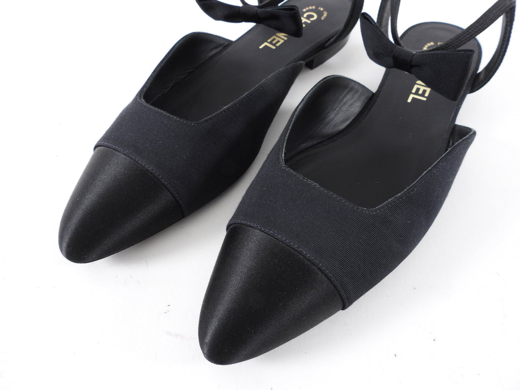 Chanel Fabric and Satin Cap  Toe Bow Flats - 40