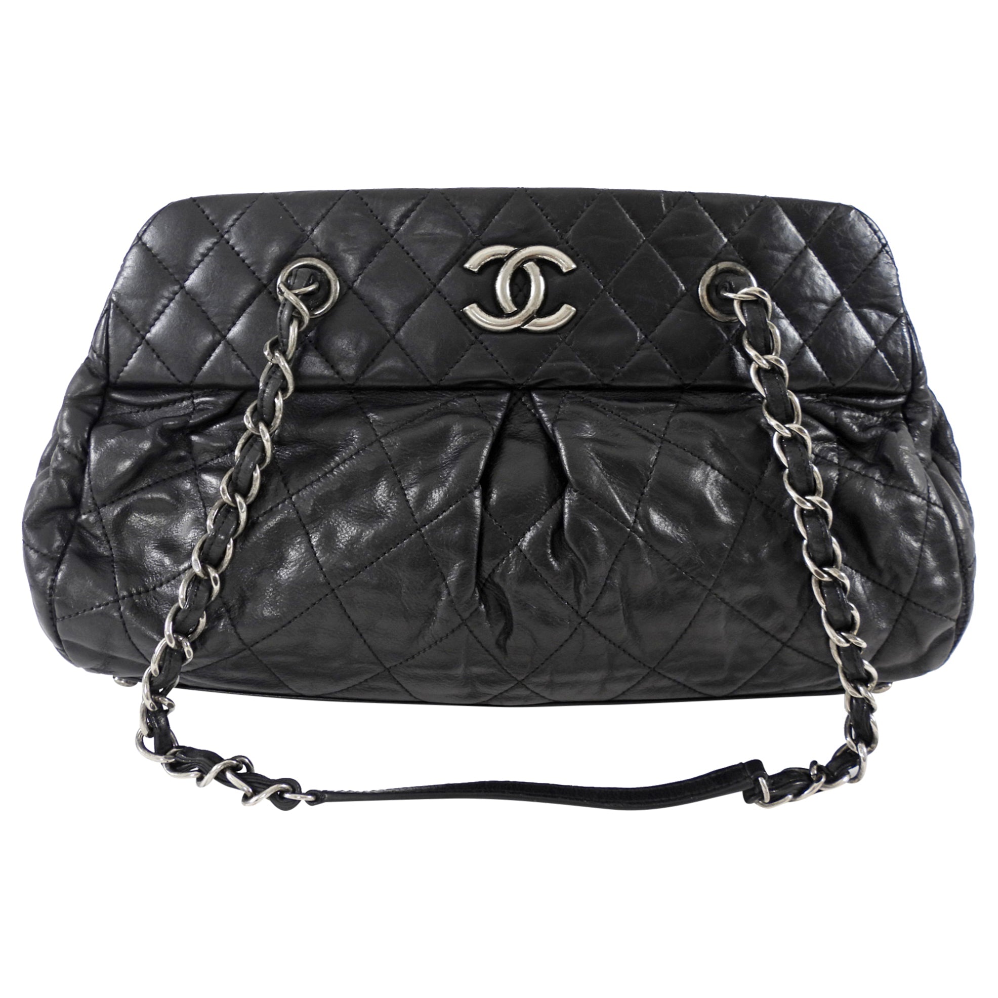 Chanel Black Leather Chic Quilt Bowling Bag