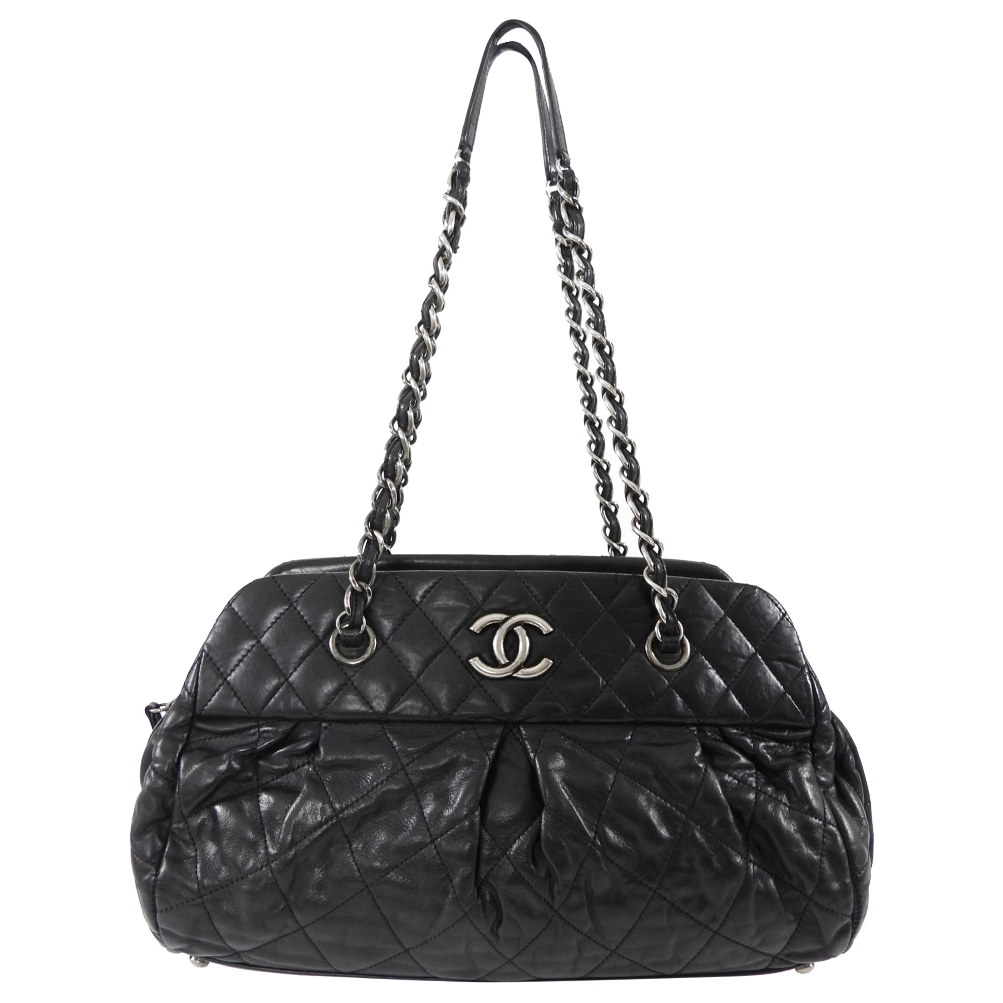 Chanel Black Leather Chic Quilt Bowling Bag