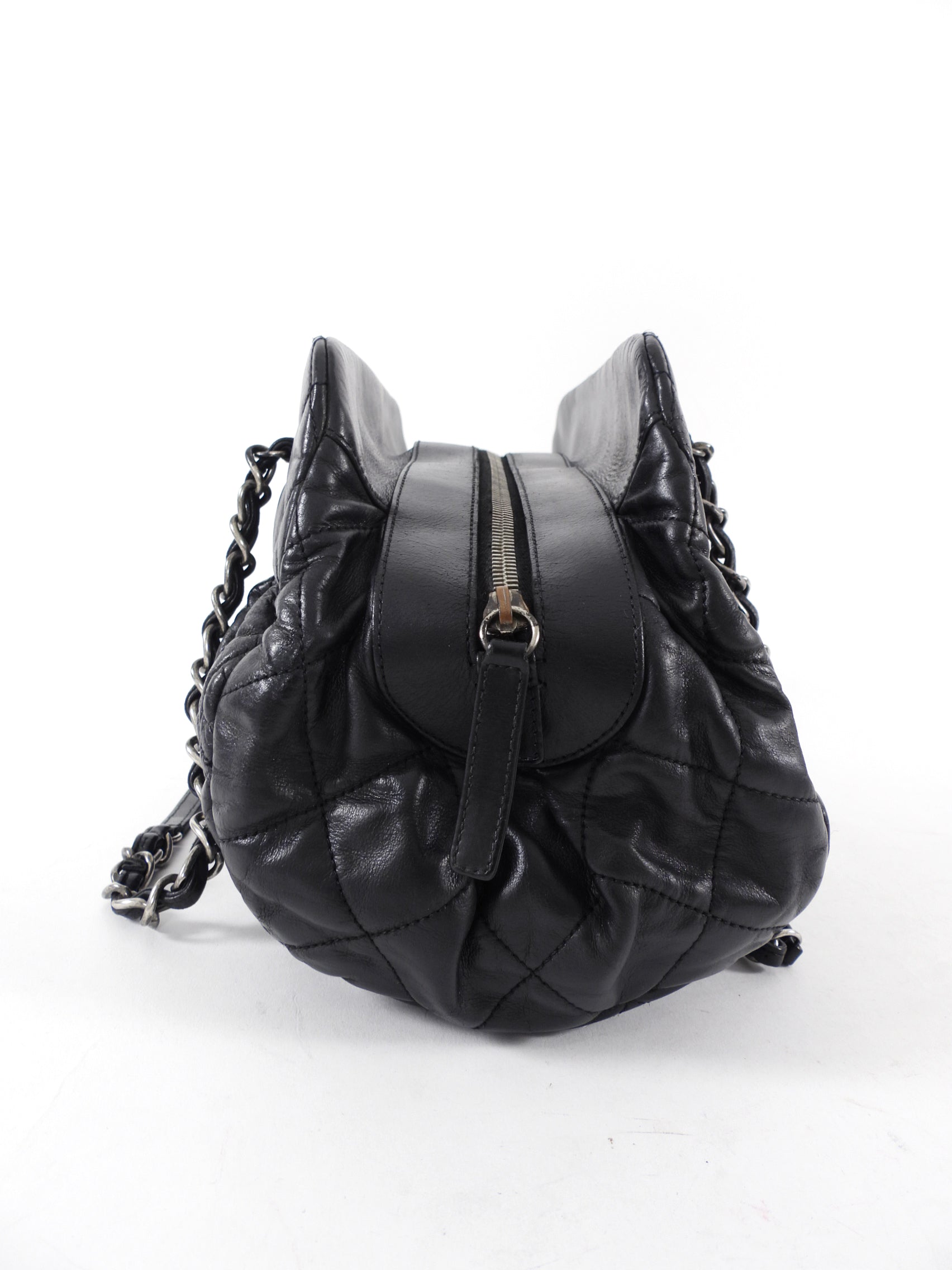 Chanel Black Leather Chic Quilt Bowling Bag