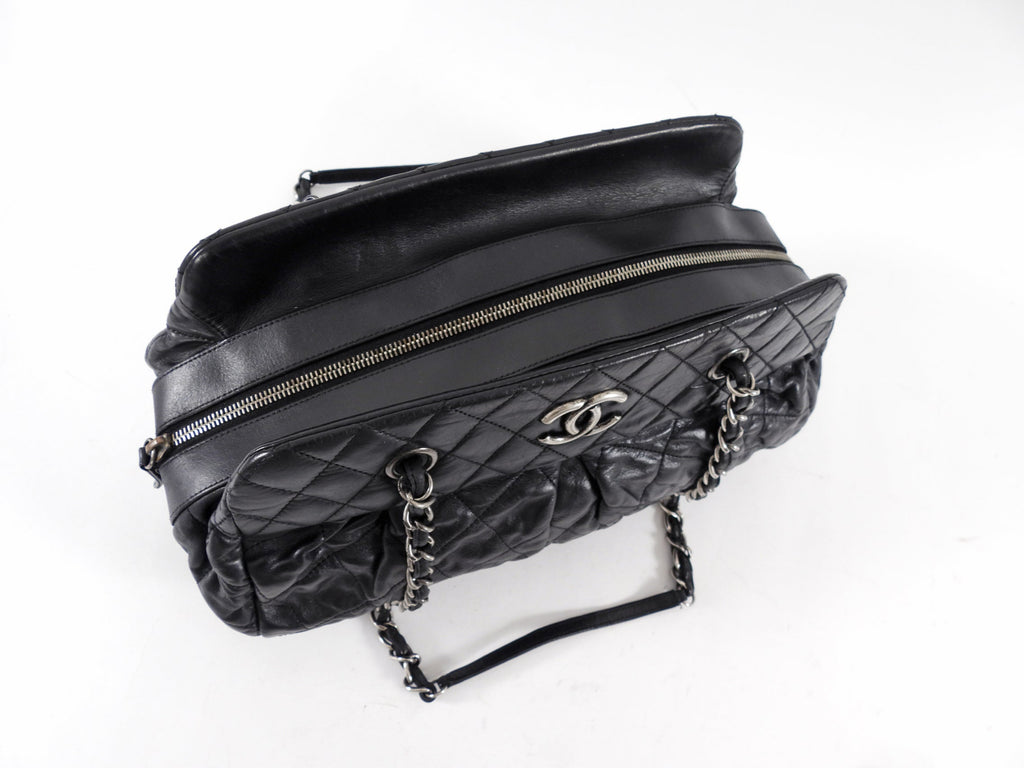Chanel Black Leather Chic Quilt Bowling Bag