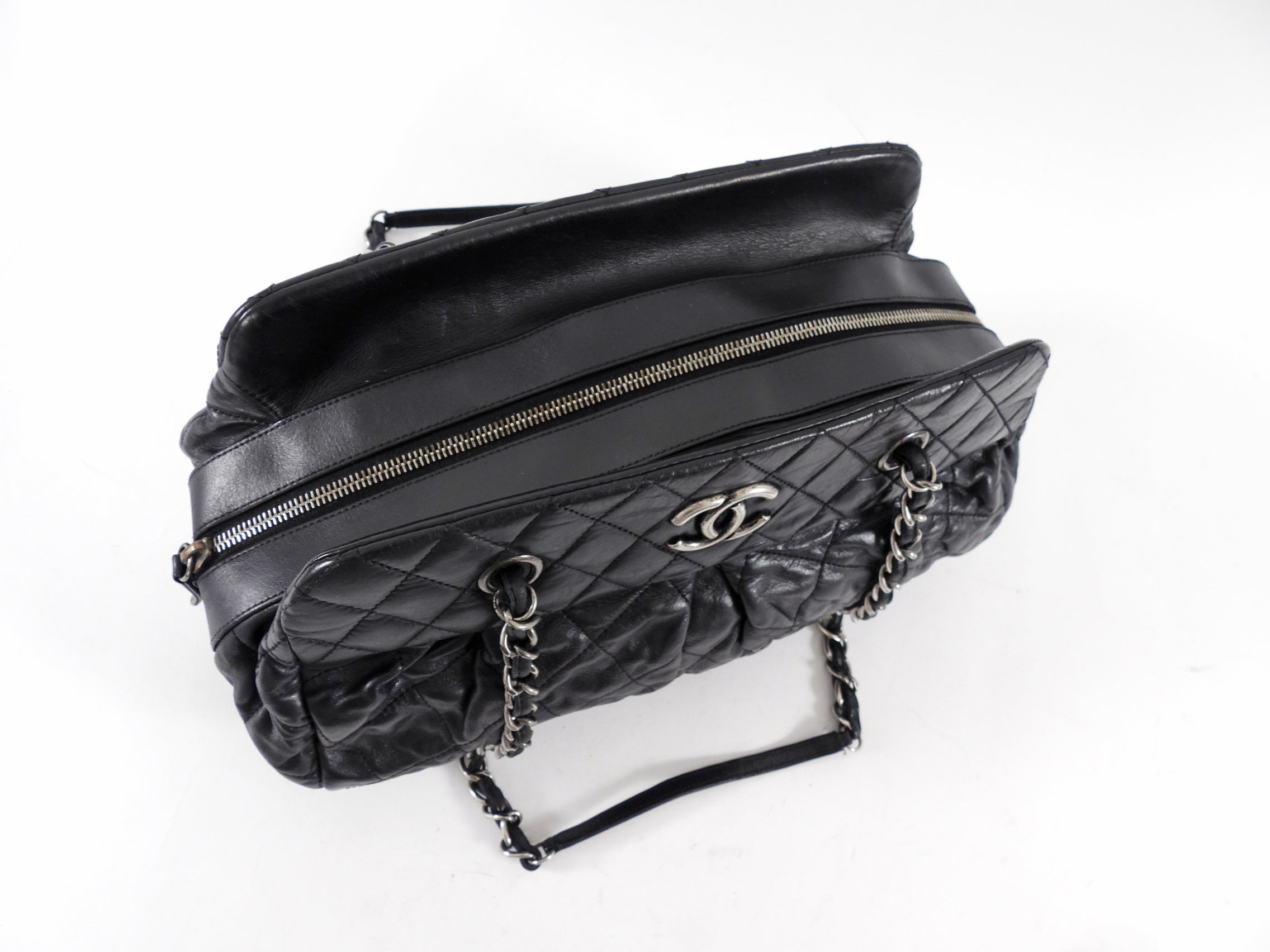 Chanel Black Leather Chic Quilt Bowling Bag