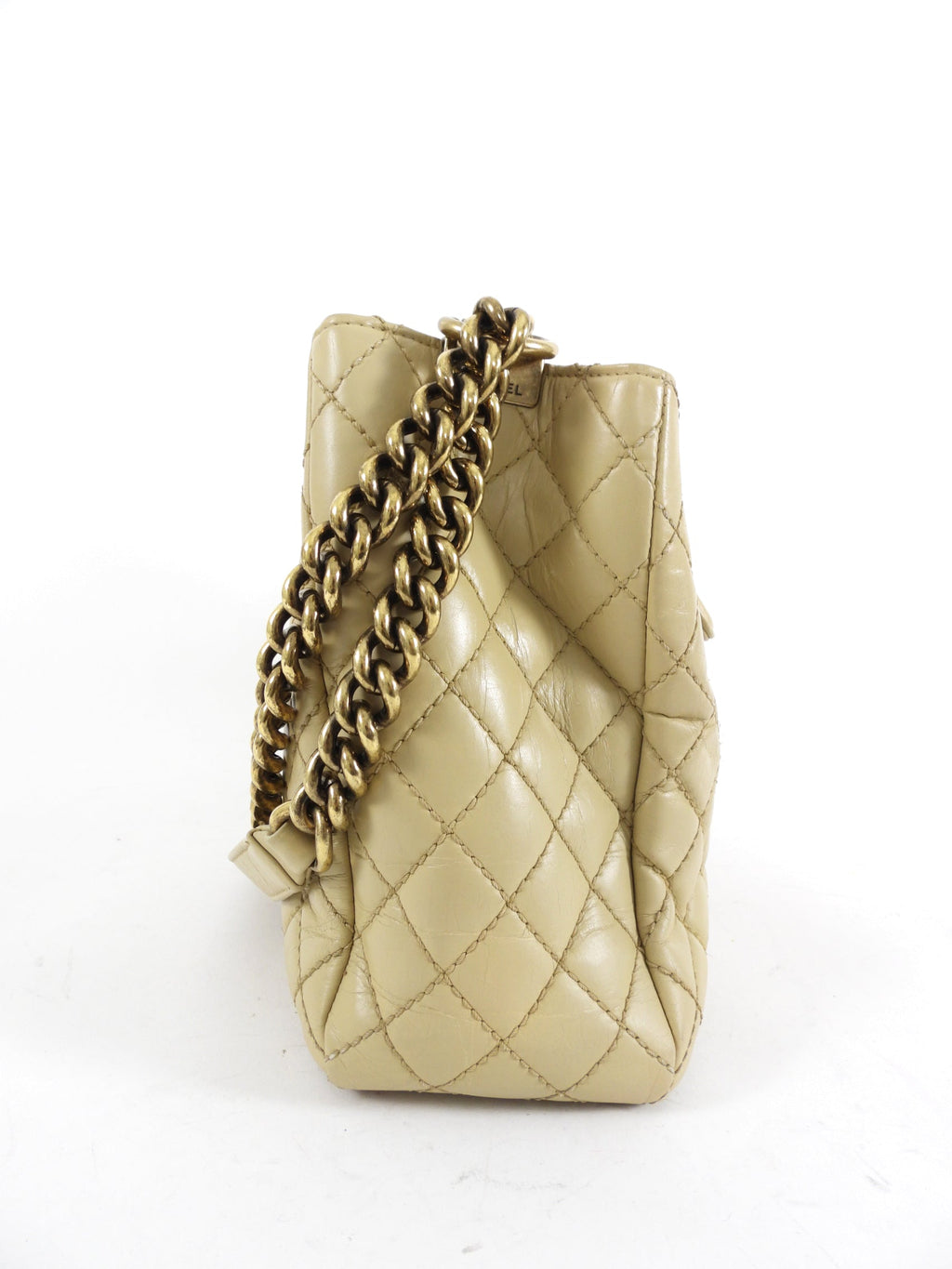 Chanel Beige Quilted Leather Boy Accordion Chain Tote Bag
