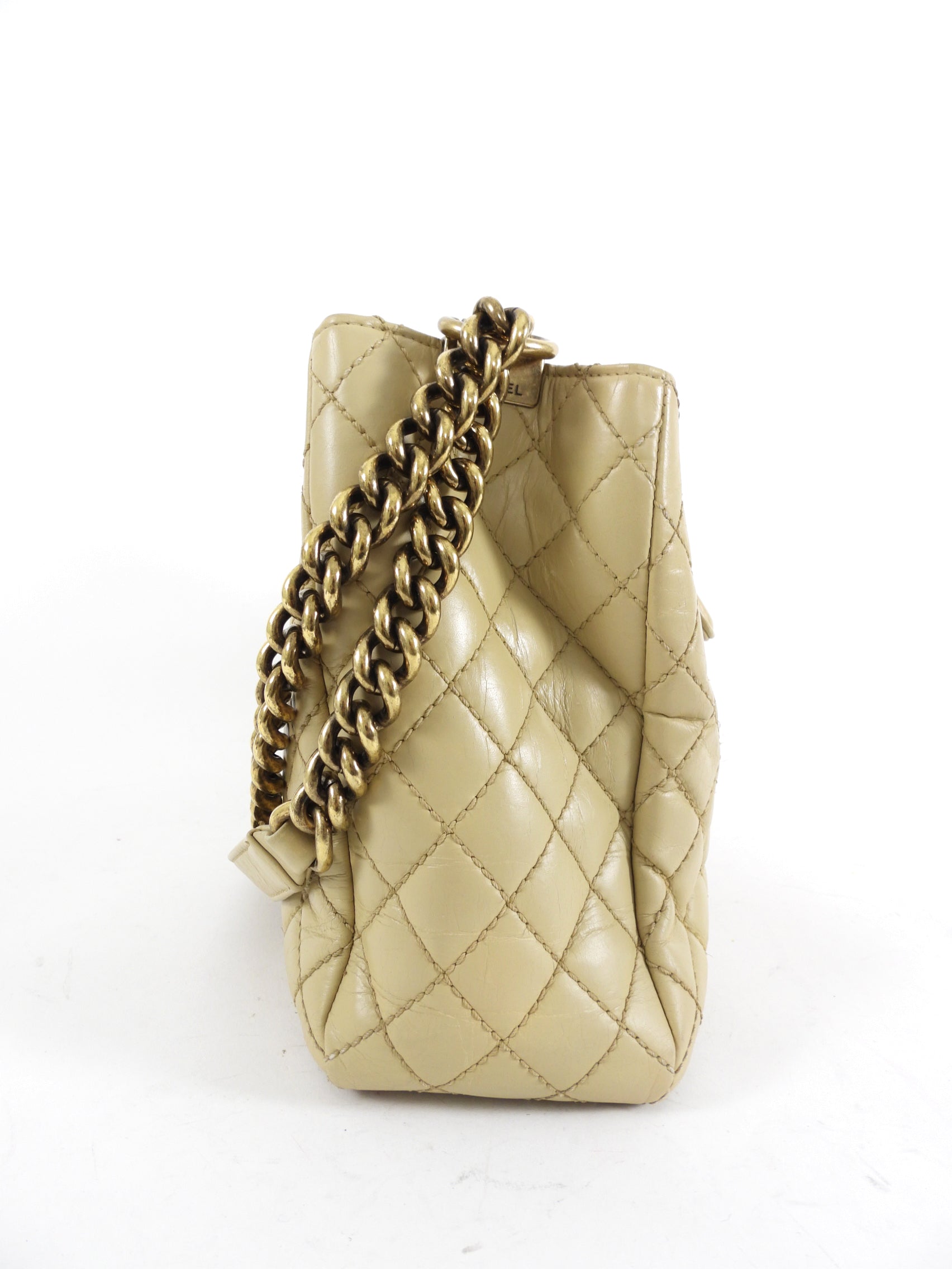 Chanel Beige Quilted Leather Boy Accordion Chain Tote Bag