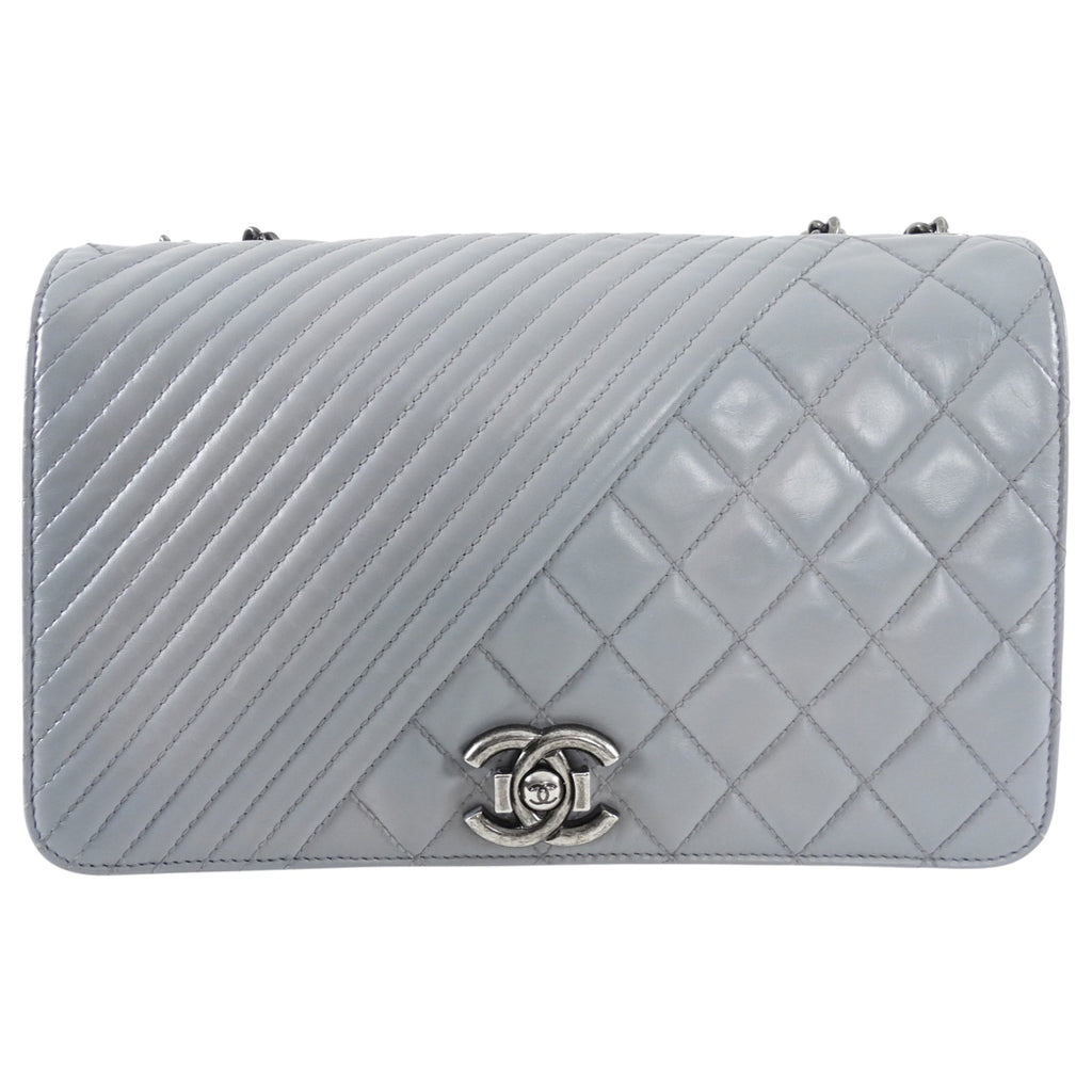 Chanel Grey Leather Coco Boy Medium Flap Bag