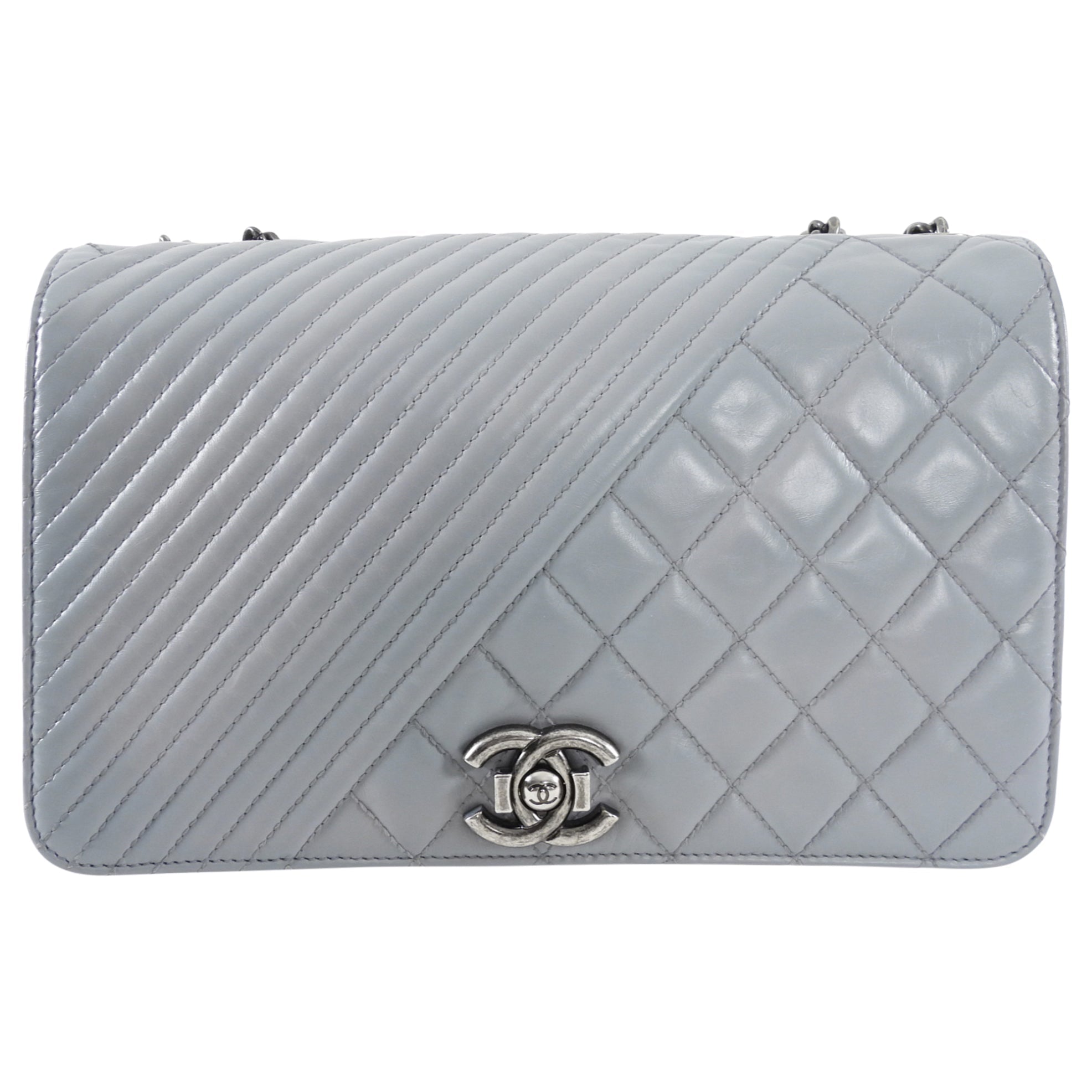 Chanel Grey Leather Coco Boy Medium Flap Bag