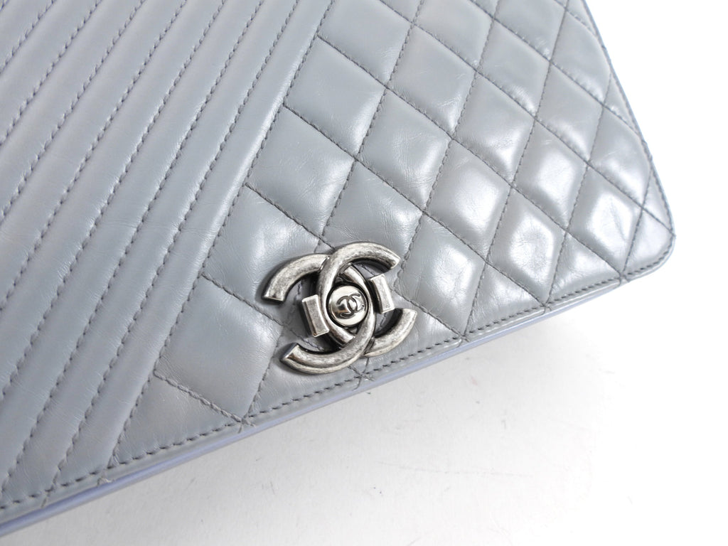 Chanel Grey Leather Coco Boy Medium Flap Bag