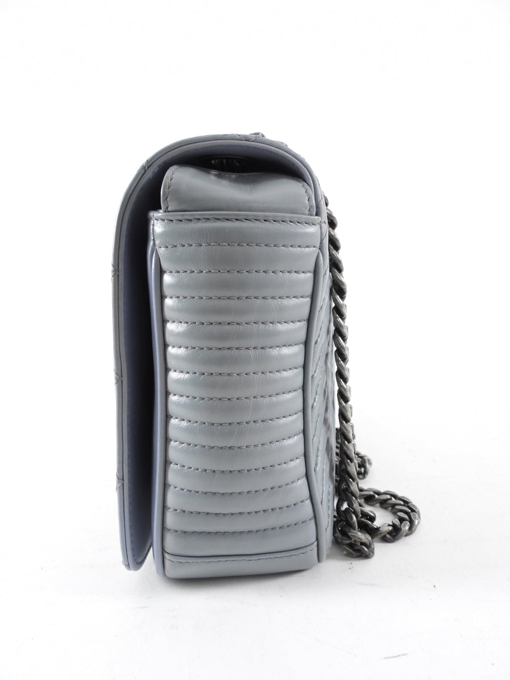 Chanel Grey Leather Coco Boy Medium Flap Bag