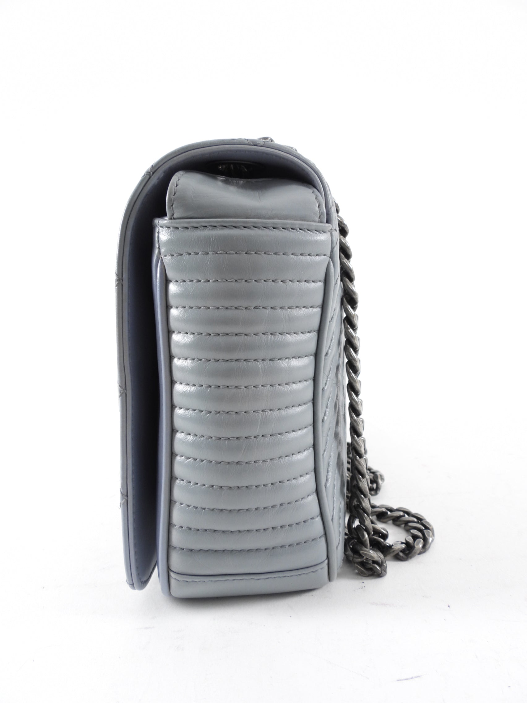 Chanel Grey Leather Coco Boy Medium Flap Bag