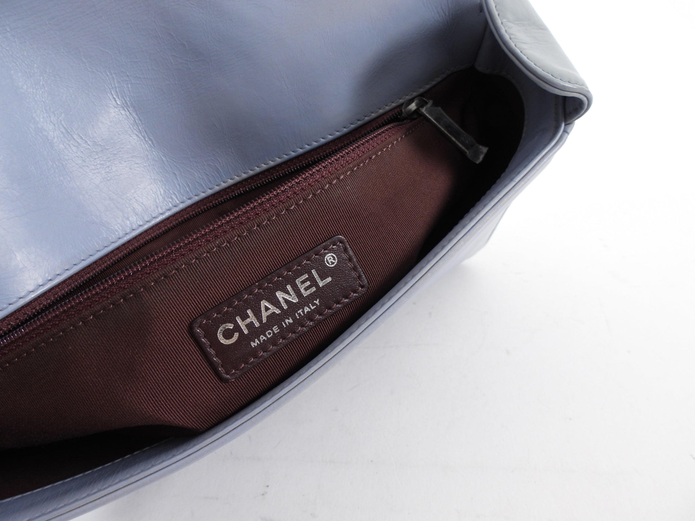 Chanel Grey Leather Coco Boy Medium Flap Bag