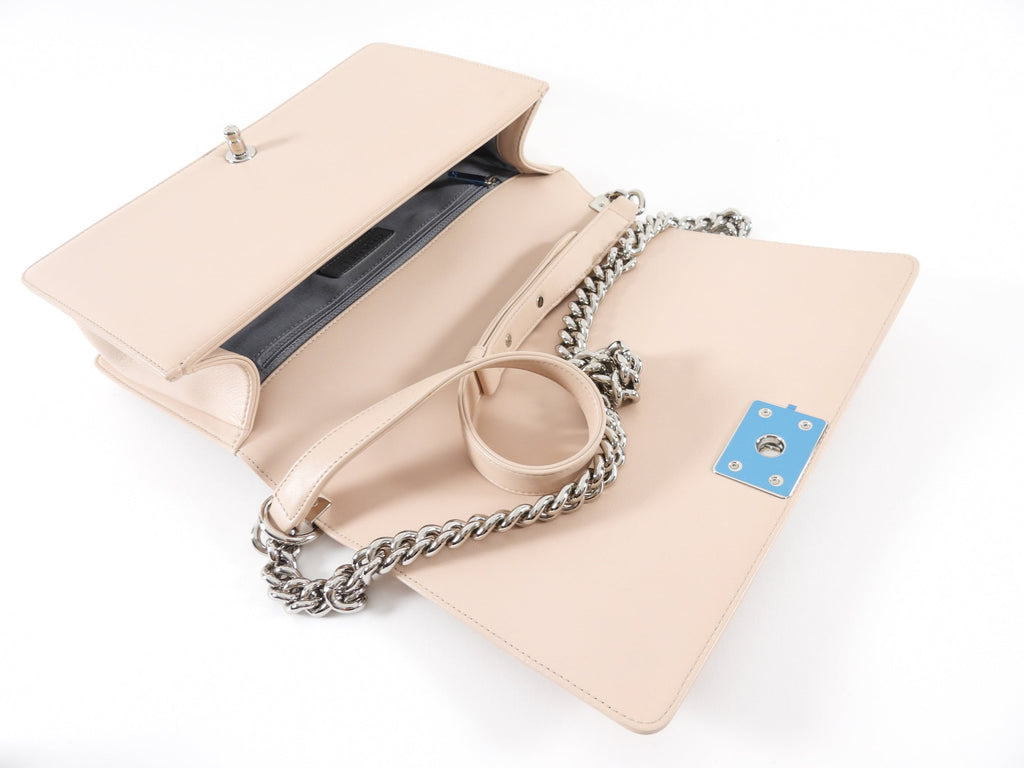 Chanel Nude Beige Chevron Quilted Leather Large Le Boy Bag