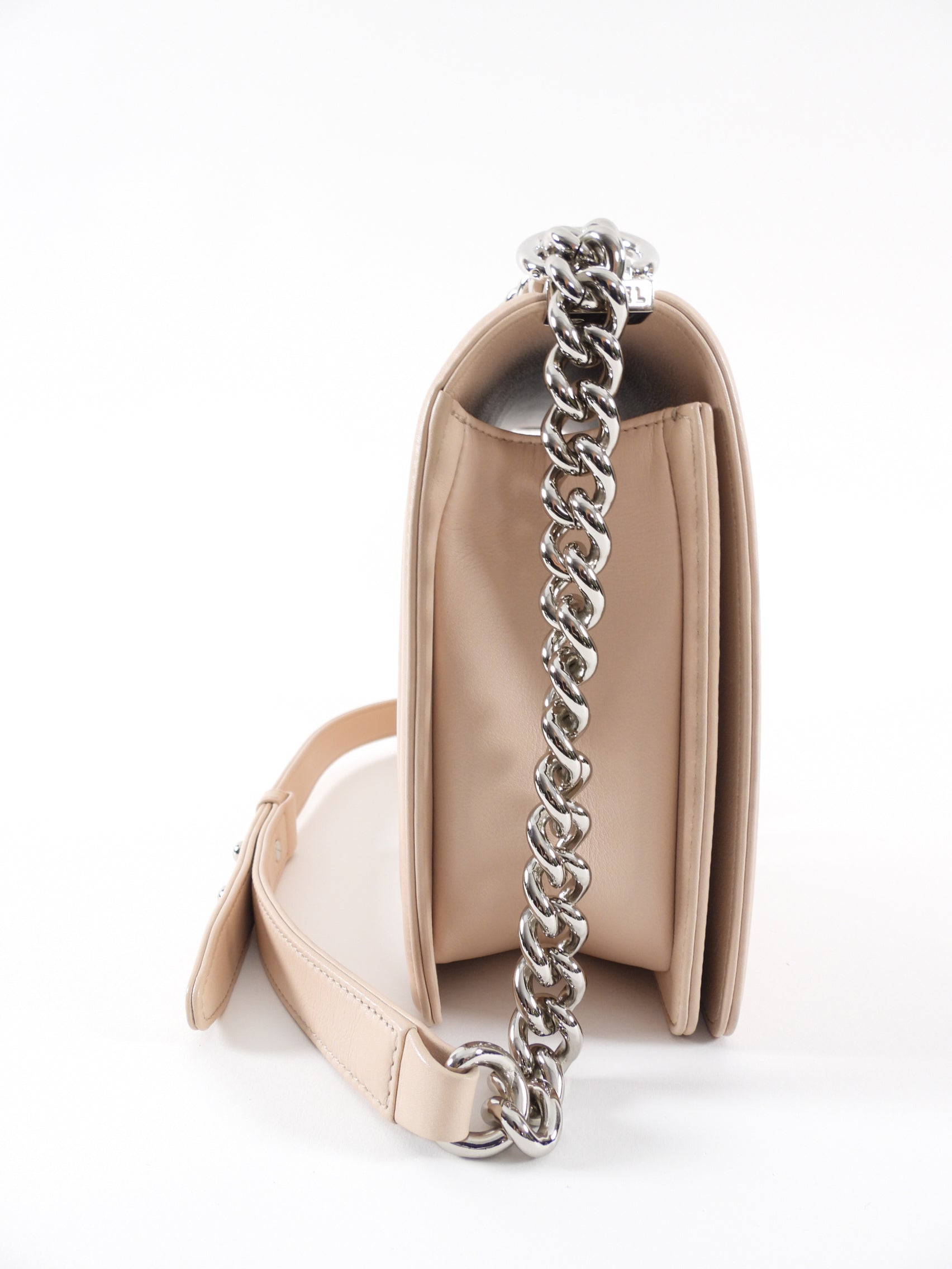 Chanel Nude Beige Chevron Quilted Leather Large Le Boy Bag