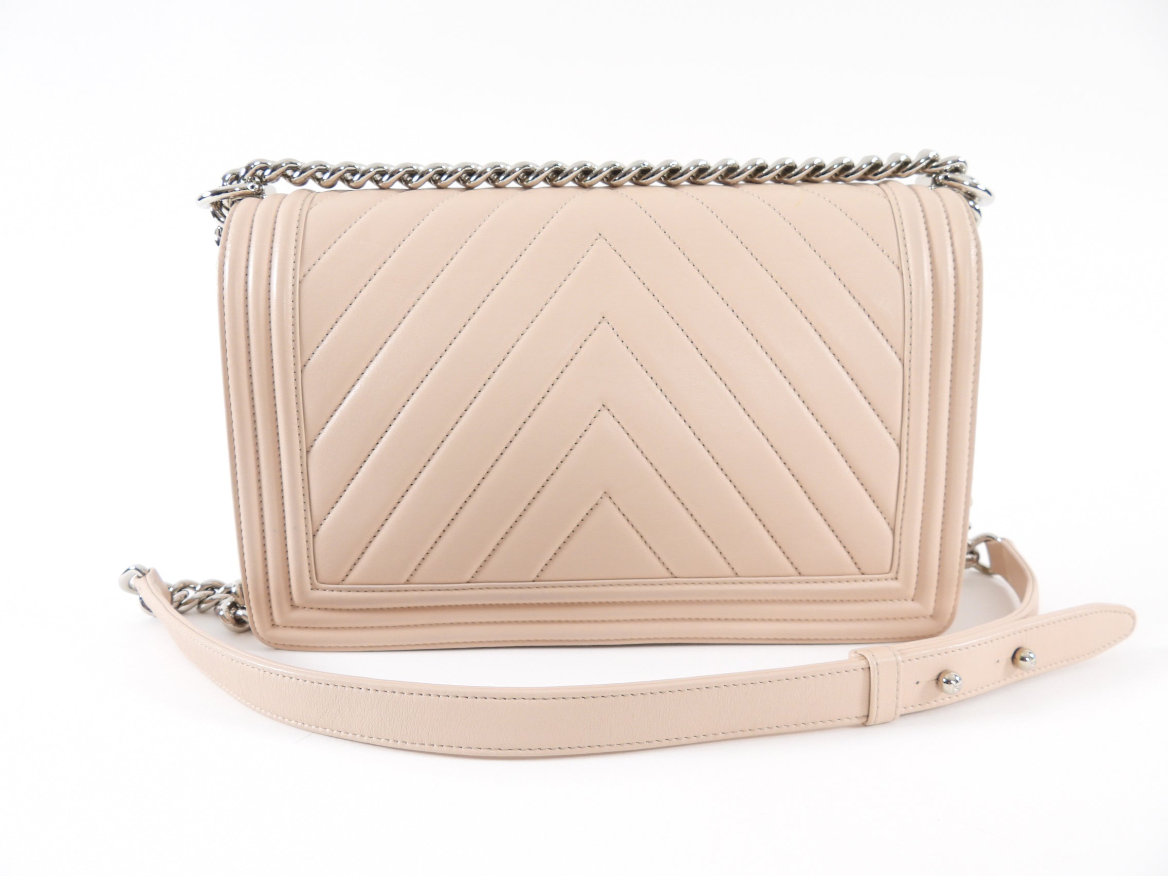 Chanel Nude Beige Chevron Quilted Leather Large Le Boy Bag