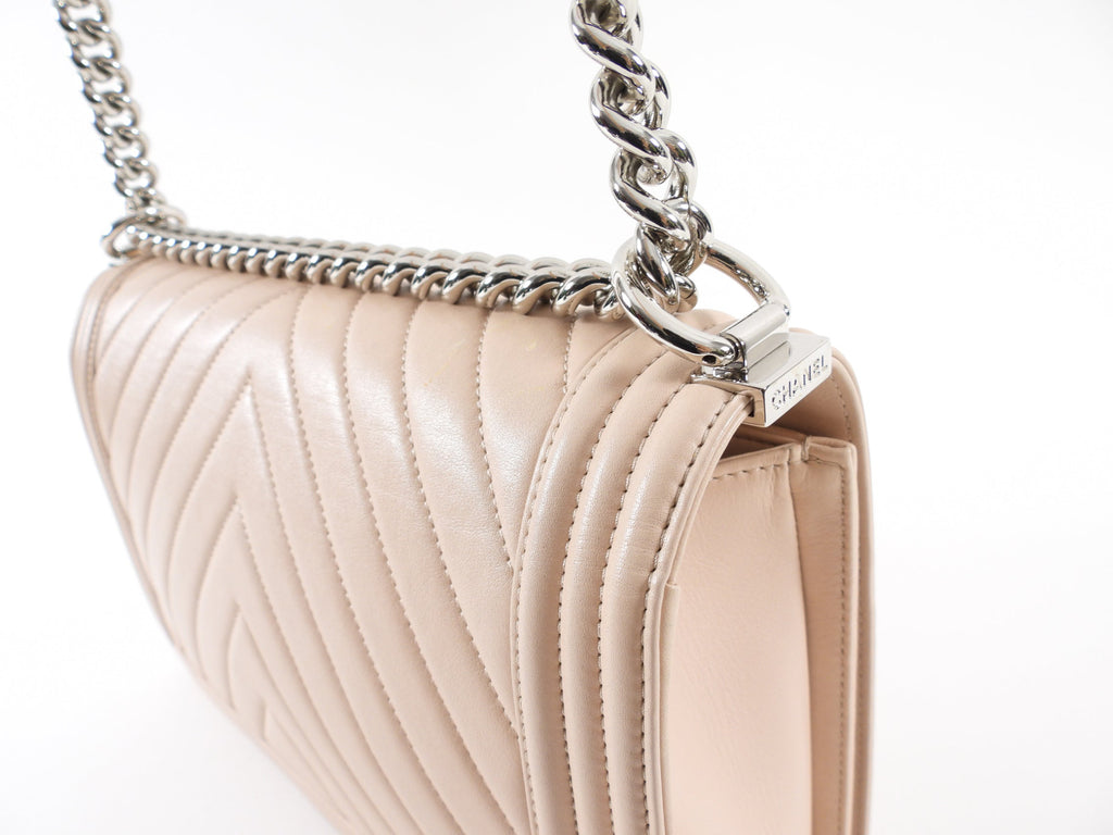 Chanel Nude Beige Chevron Quilted Leather Large Le Boy Bag