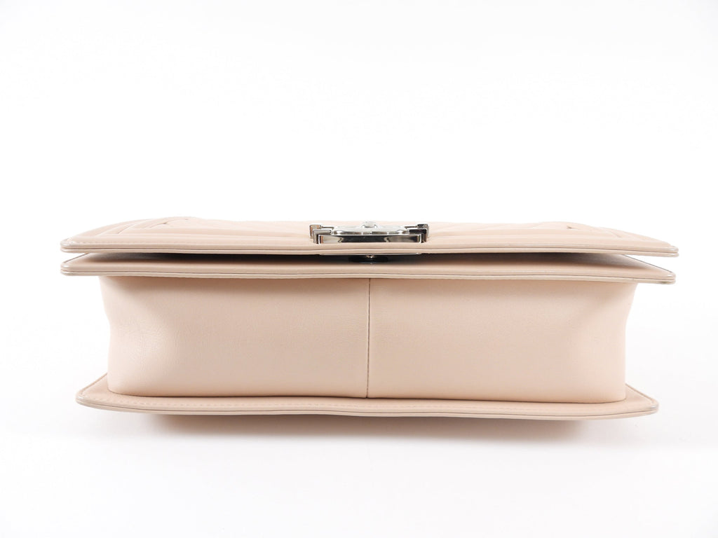 Chanel Nude Beige Chevron Quilted Leather Large Le Boy Bag