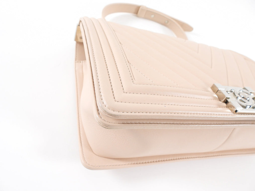 Chanel Nude Beige Chevron Quilted Leather Large Le Boy Bag