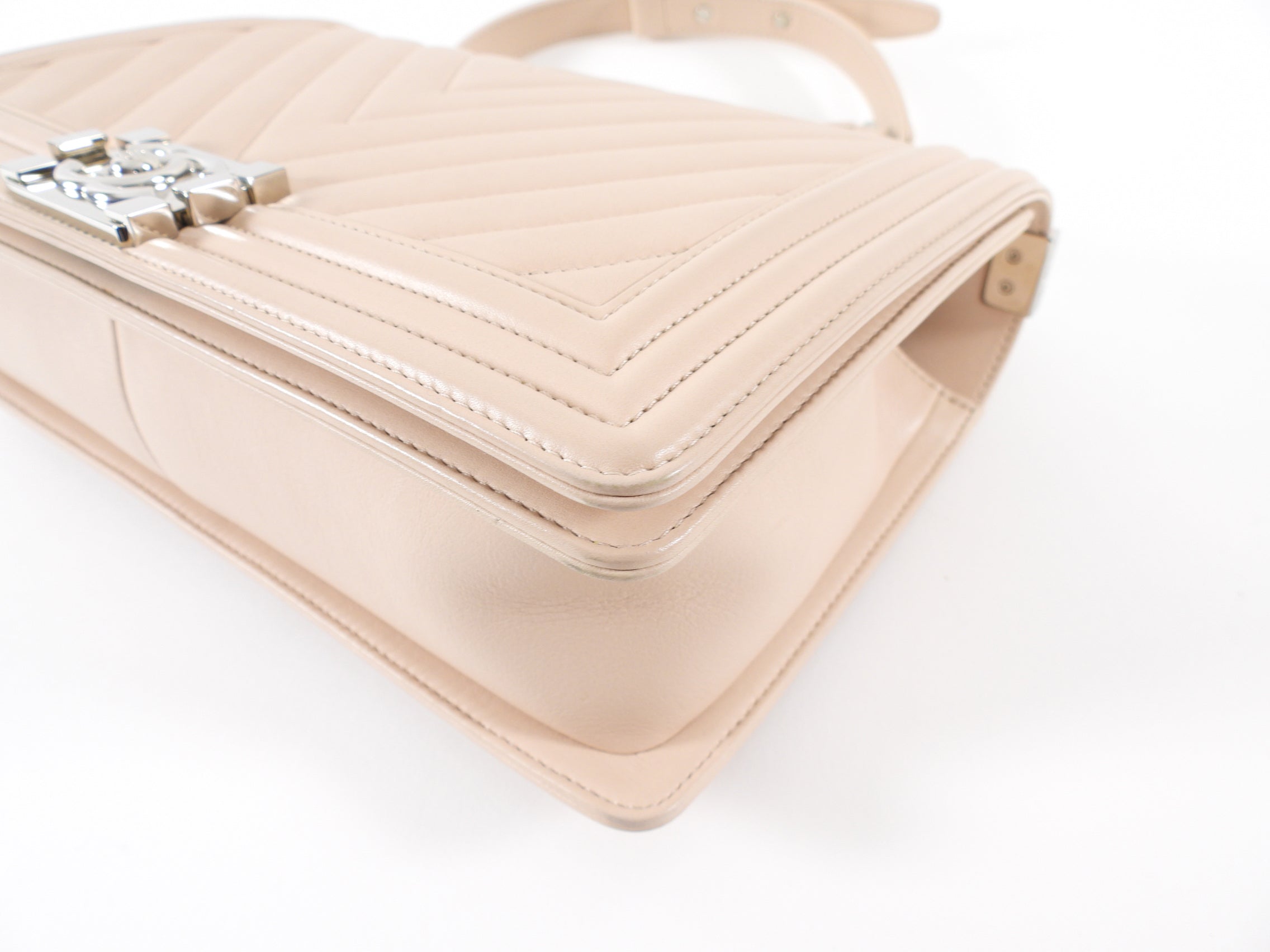 Chanel Nude Beige Chevron Quilted Leather Large Le Boy Bag