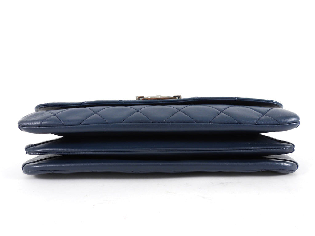 Chanel Navy Blue Quilted Leather Boy Clasp Flap Messenger Bag