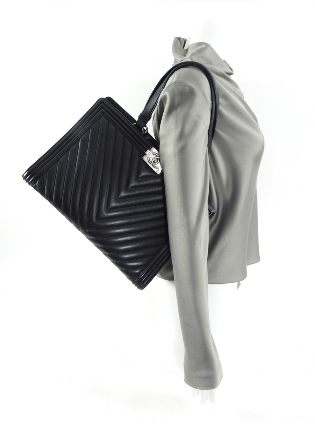 Chanel Black Classic Chevron Large Le Boy Tote Bag