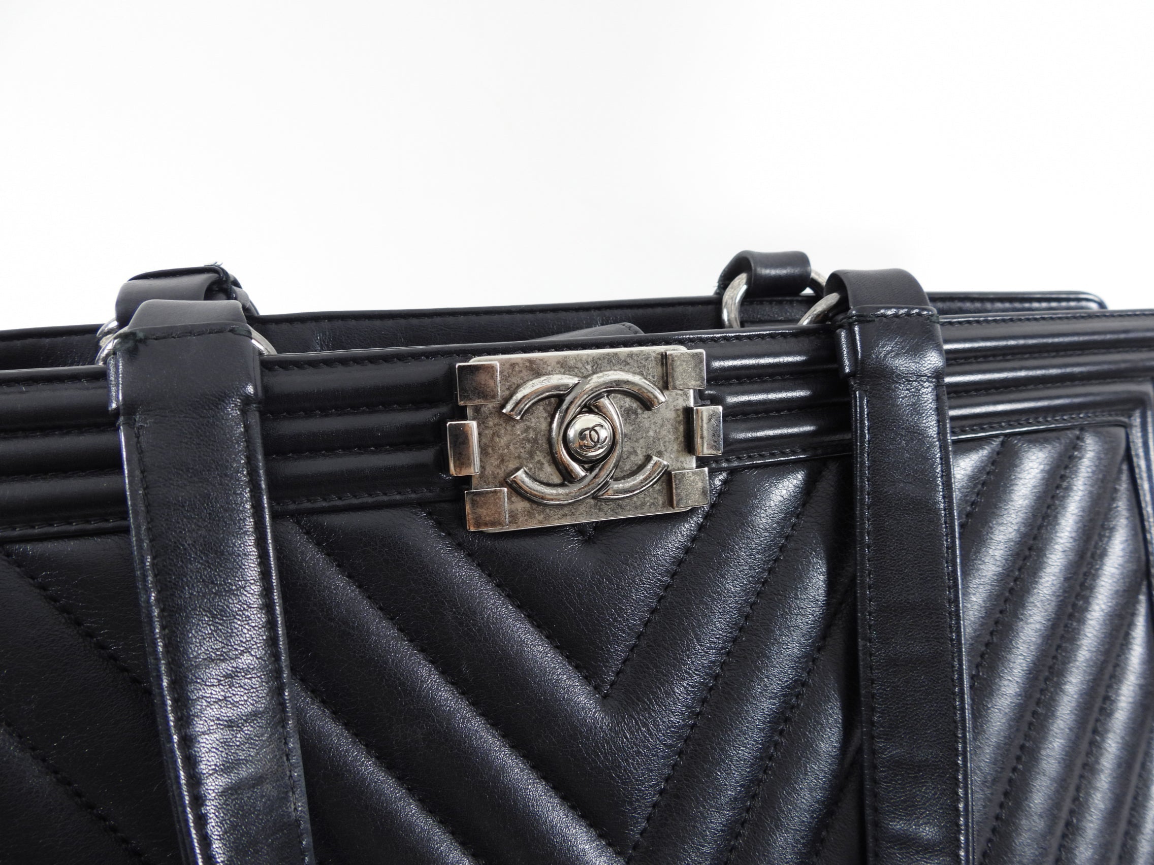 Chanel Black Classic Chevron Large Le Boy Tote Bag