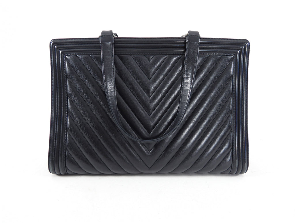 Chanel Black Classic Chevron Large Le Boy Tote Bag