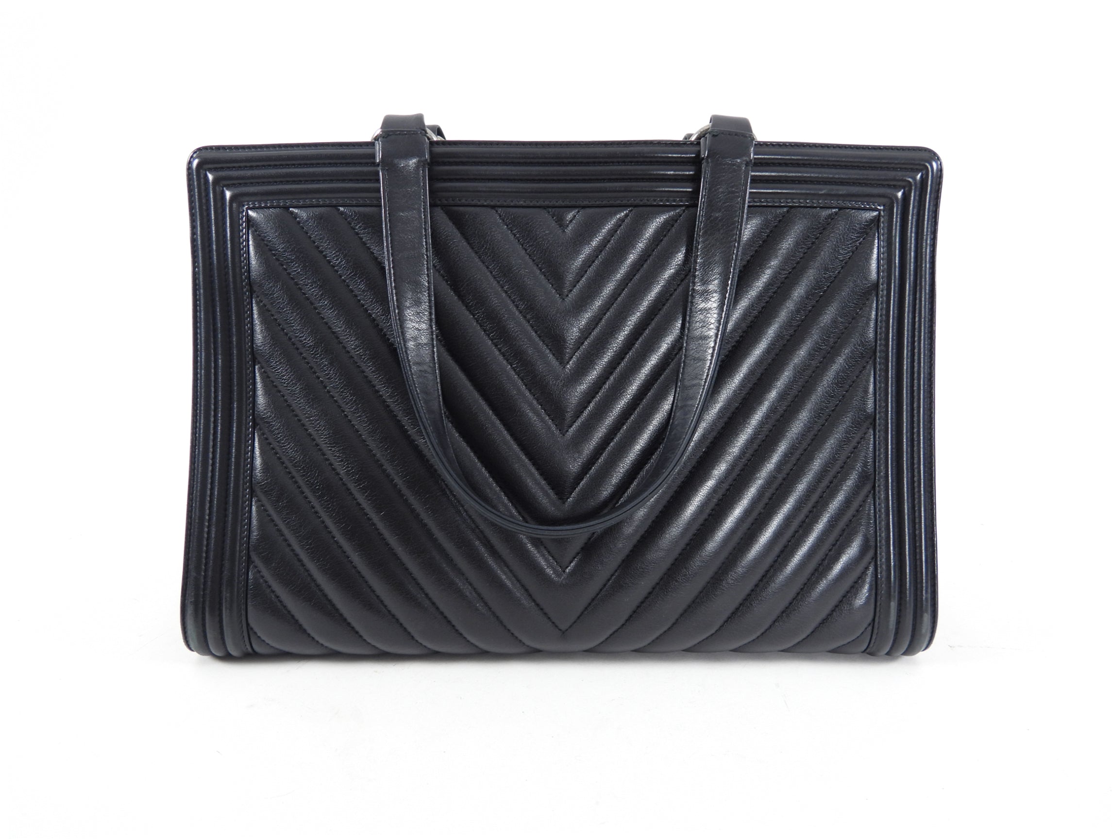 Chanel Black Classic Chevron Large Le Boy Tote Bag