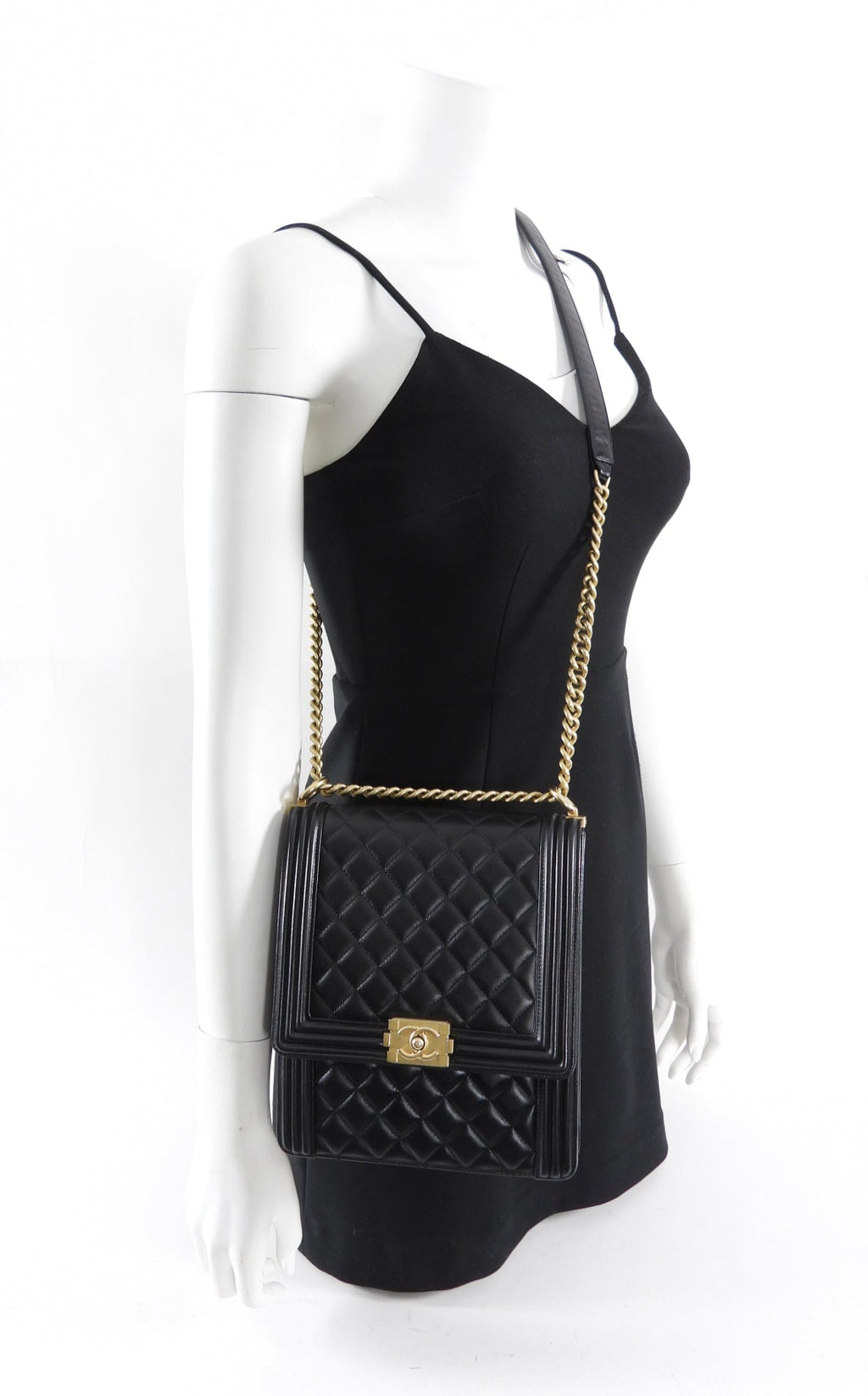 Chanel Black Leather Boy North South Vertical Bag