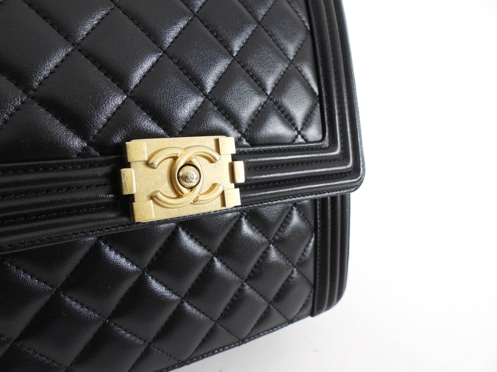 Chanel Black Leather Boy North South Vertical Bag