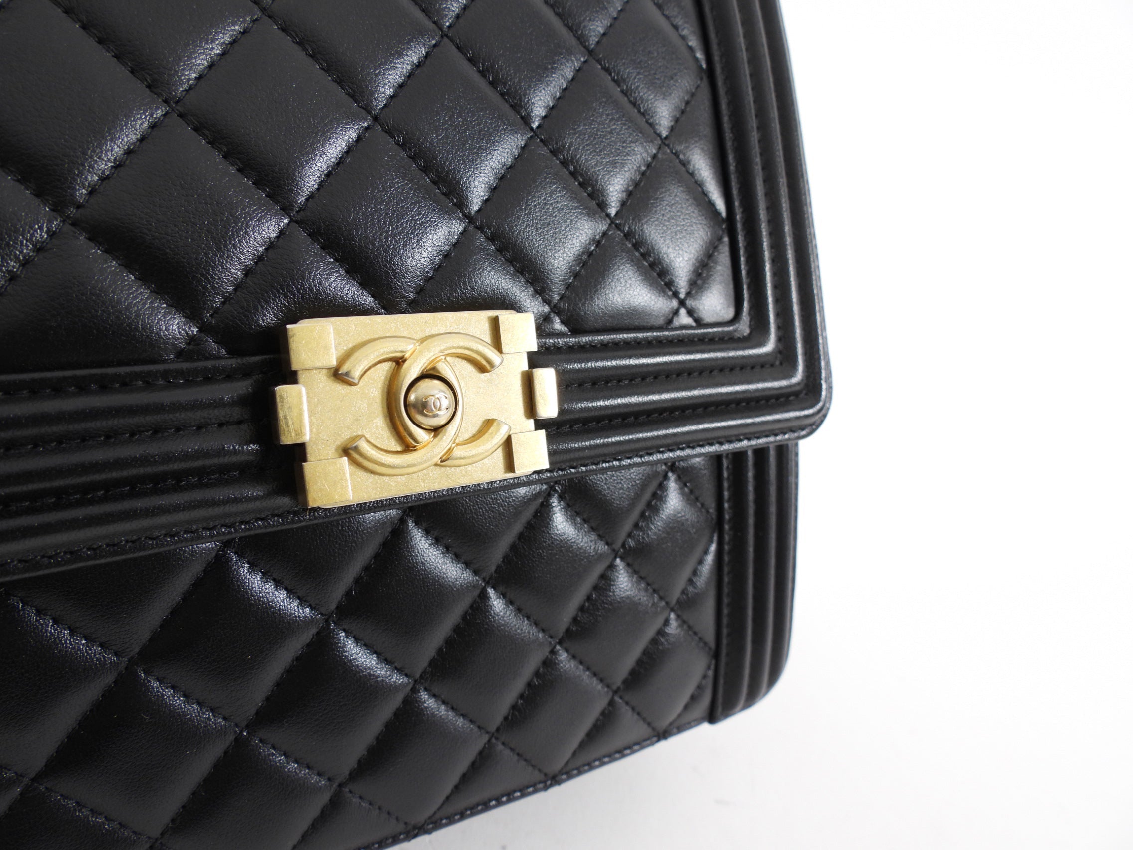Chanel Black Leather Boy North South Vertical Bag