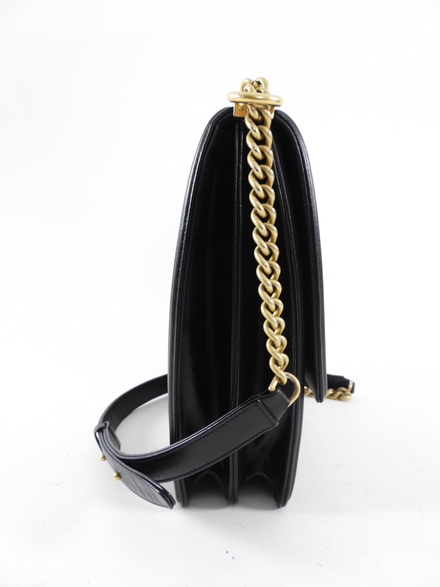 Chanel Black Leather Boy North South Vertical Bag