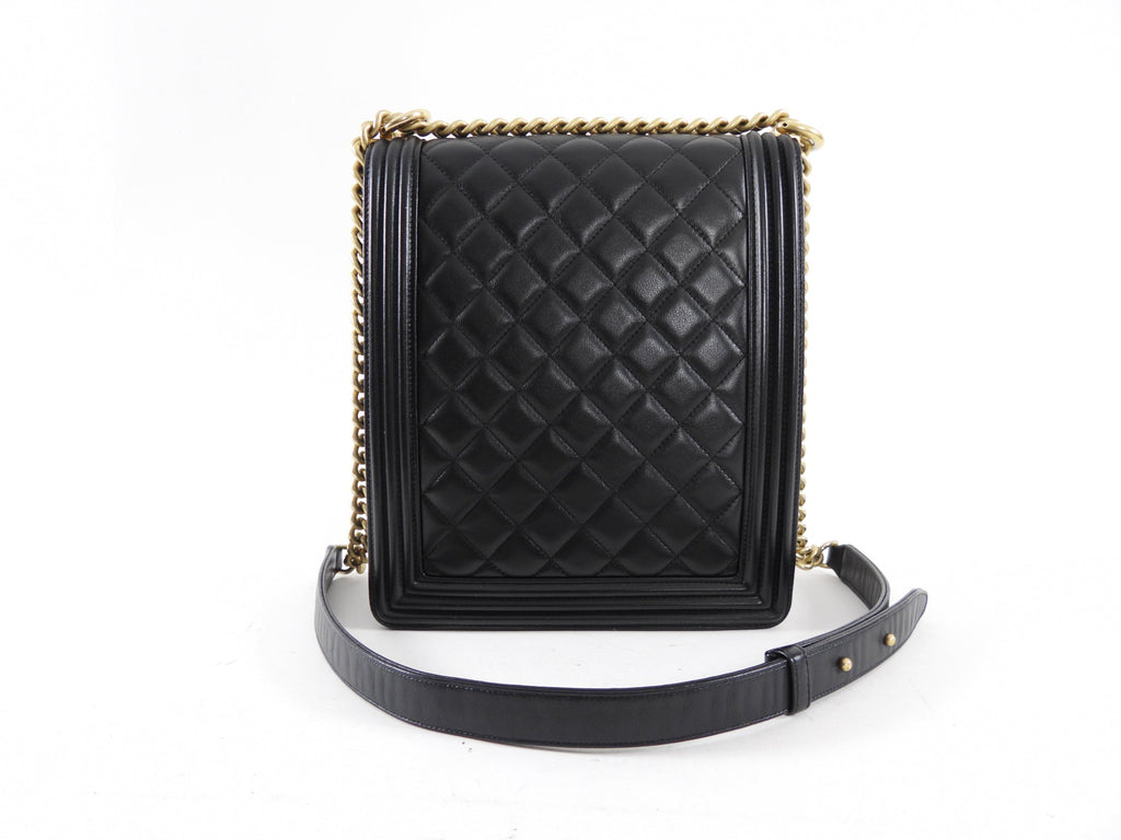 Chanel Black Leather Boy North South Vertical Bag