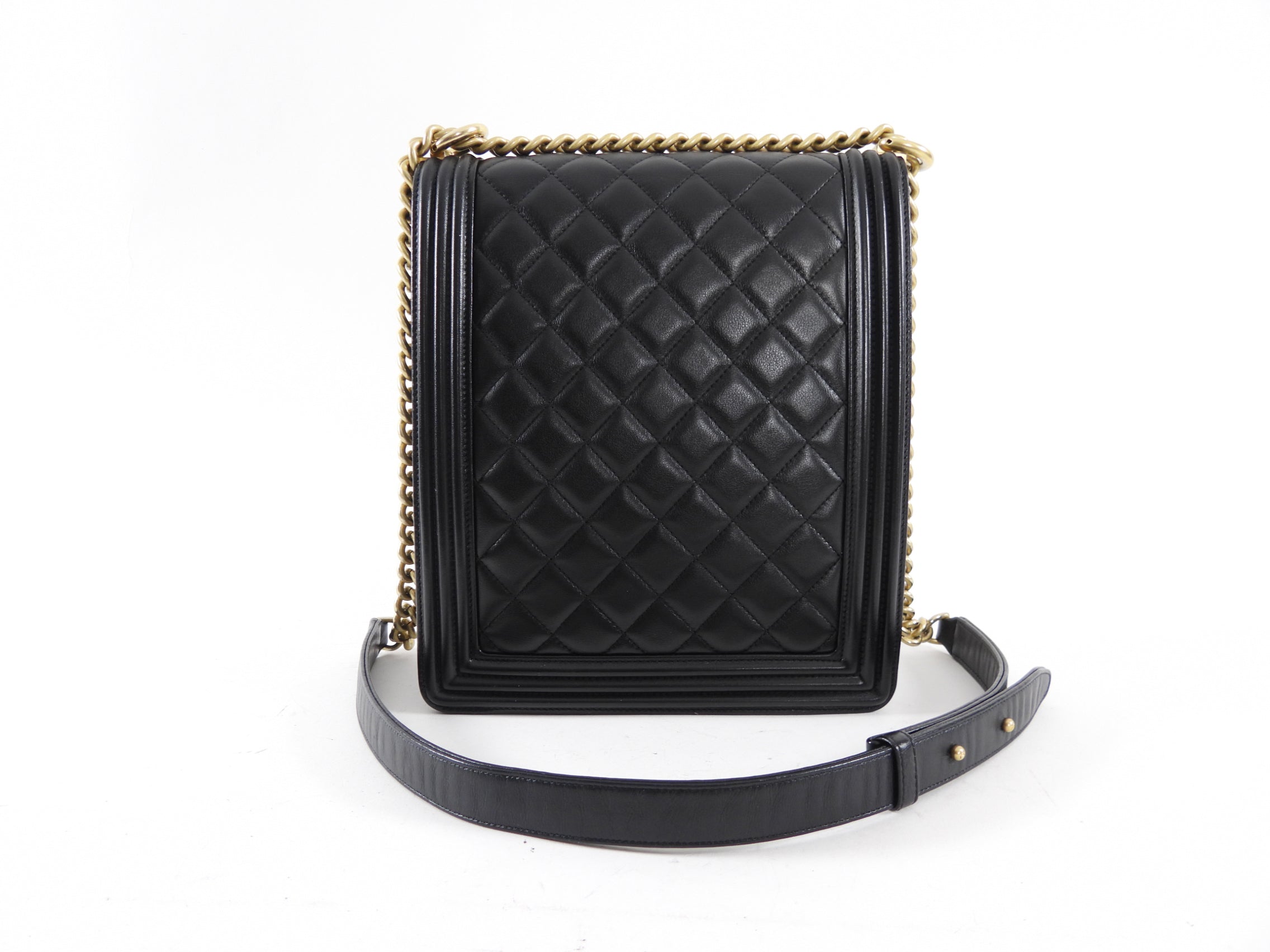 Chanel Black Leather Boy North South Vertical Bag
