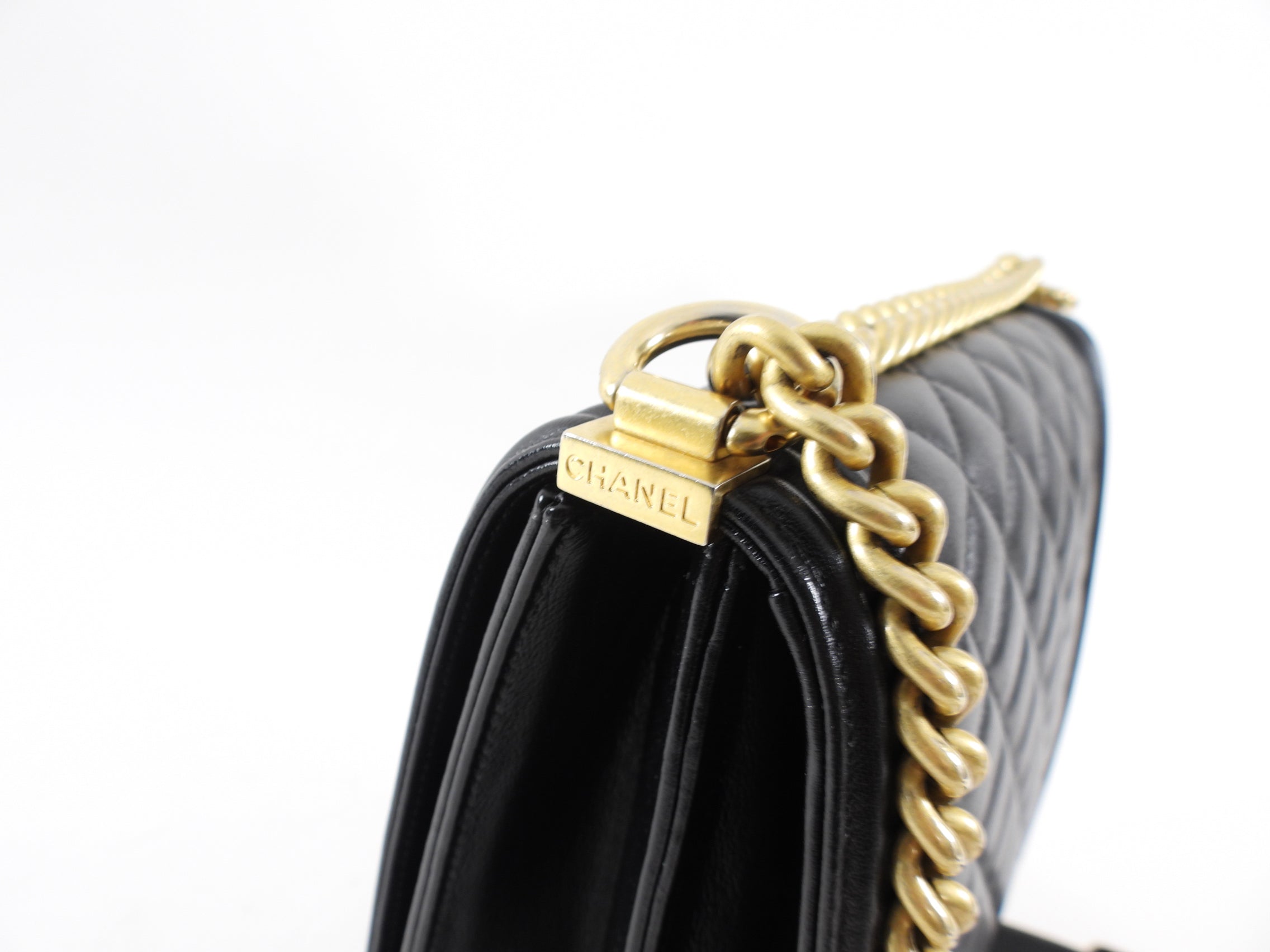 Chanel Black Leather Boy North South Vertical Bag