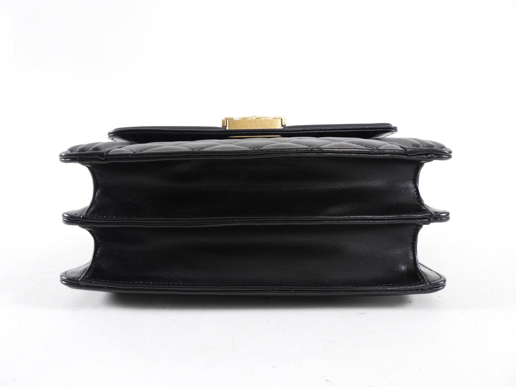 Chanel Black Leather Boy North South Vertical Bag