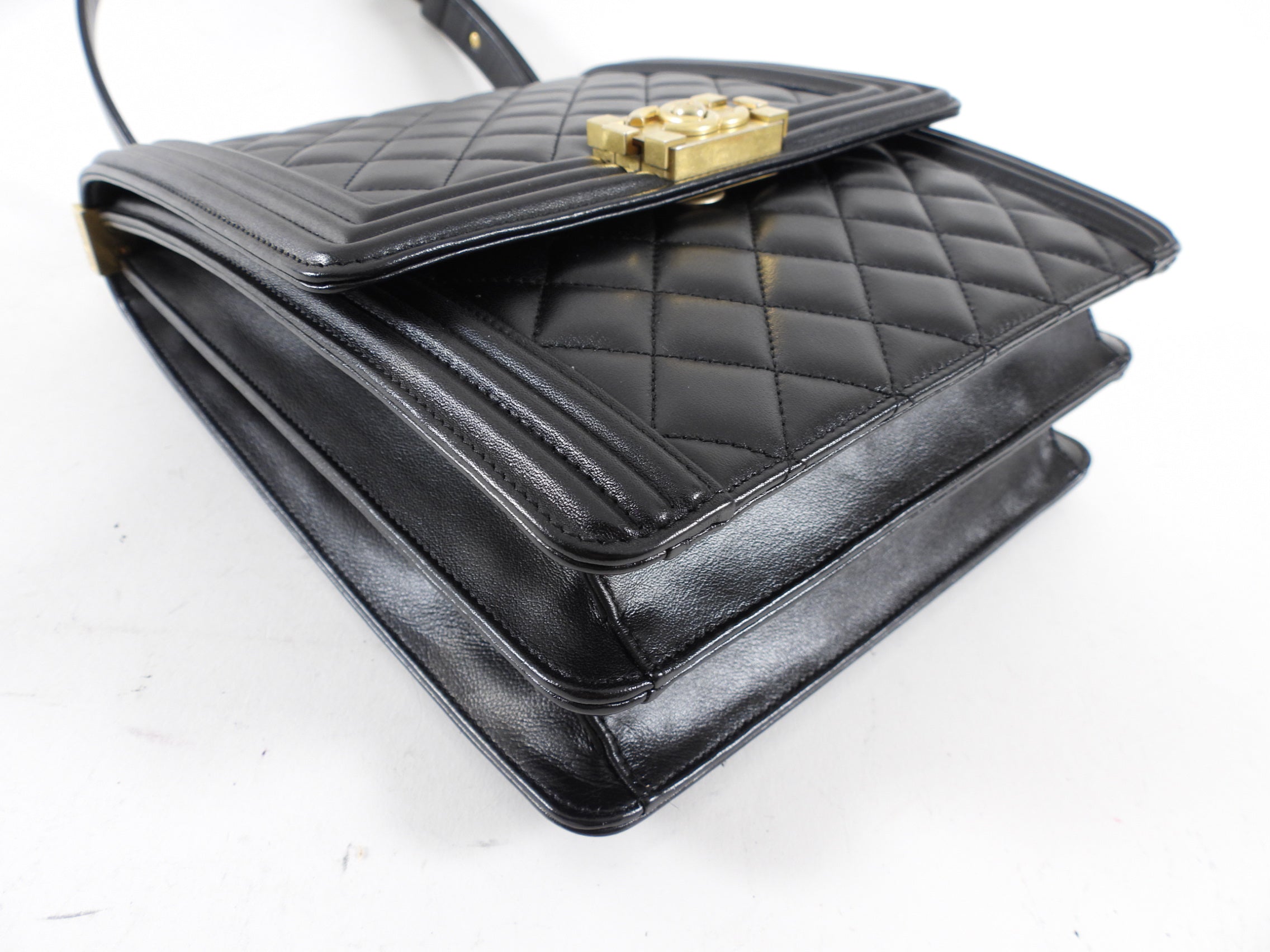 Chanel Black Leather Boy North South Vertical Bag
