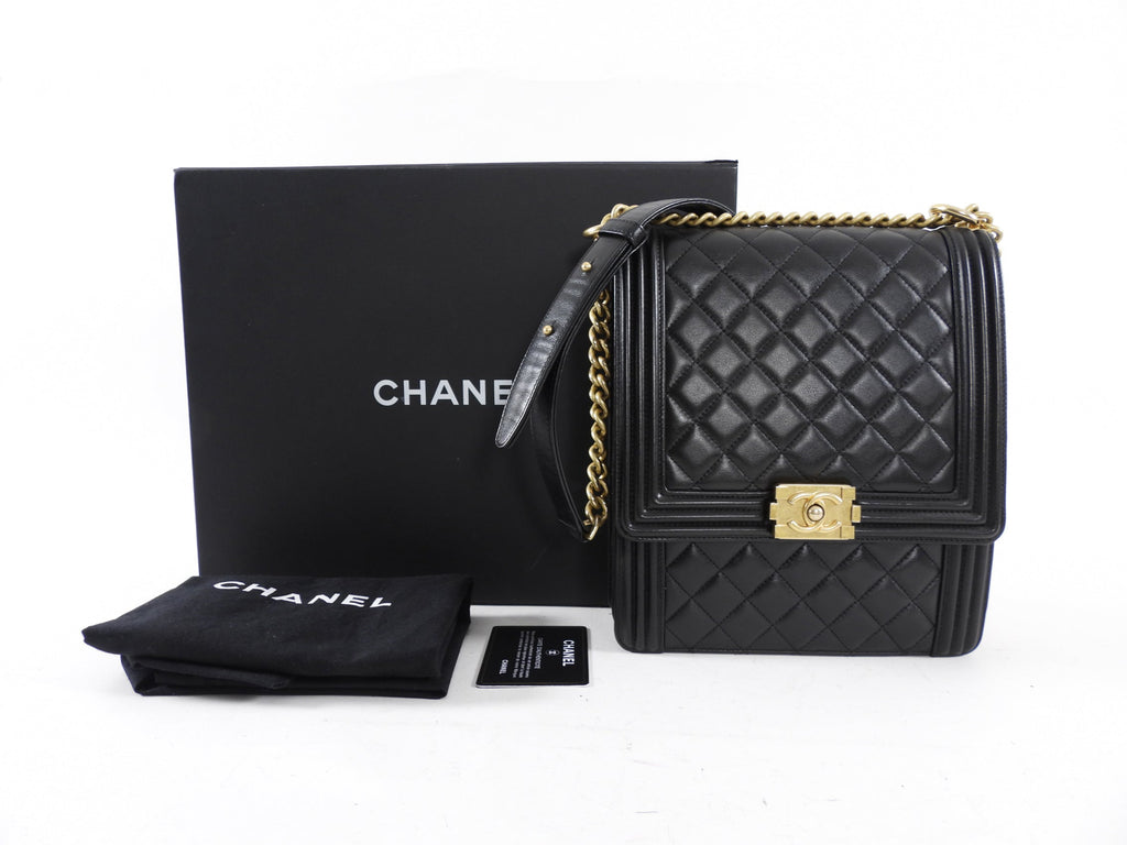 Chanel Black Leather Boy North South Vertical Bag