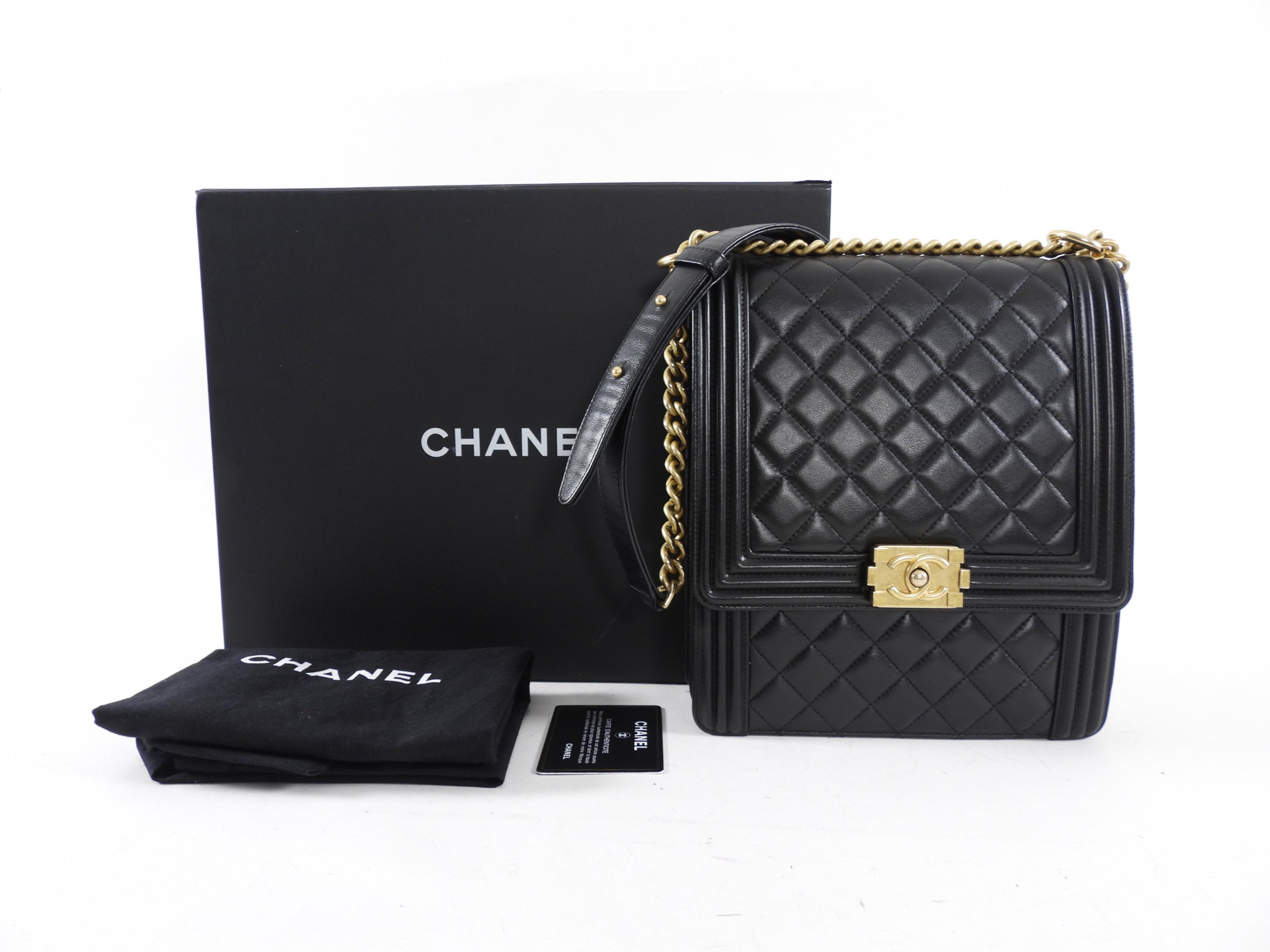 Chanel Black Leather Boy North South Vertical Bag